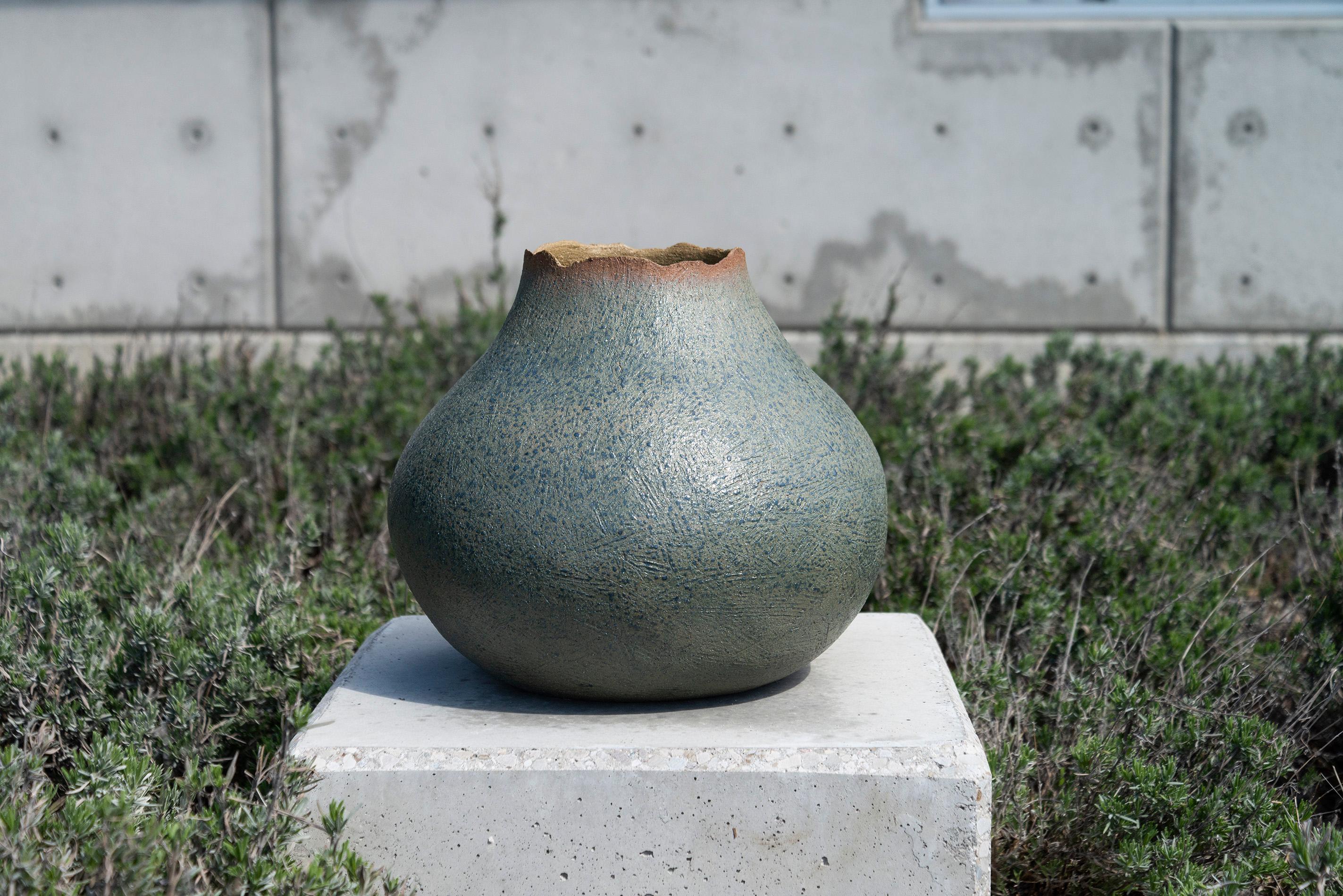 Large Outdoor Vessel No 1 - glazed, outdoor, ceramic, snake and vessel sculpture - Sculpture by Bill Greaves