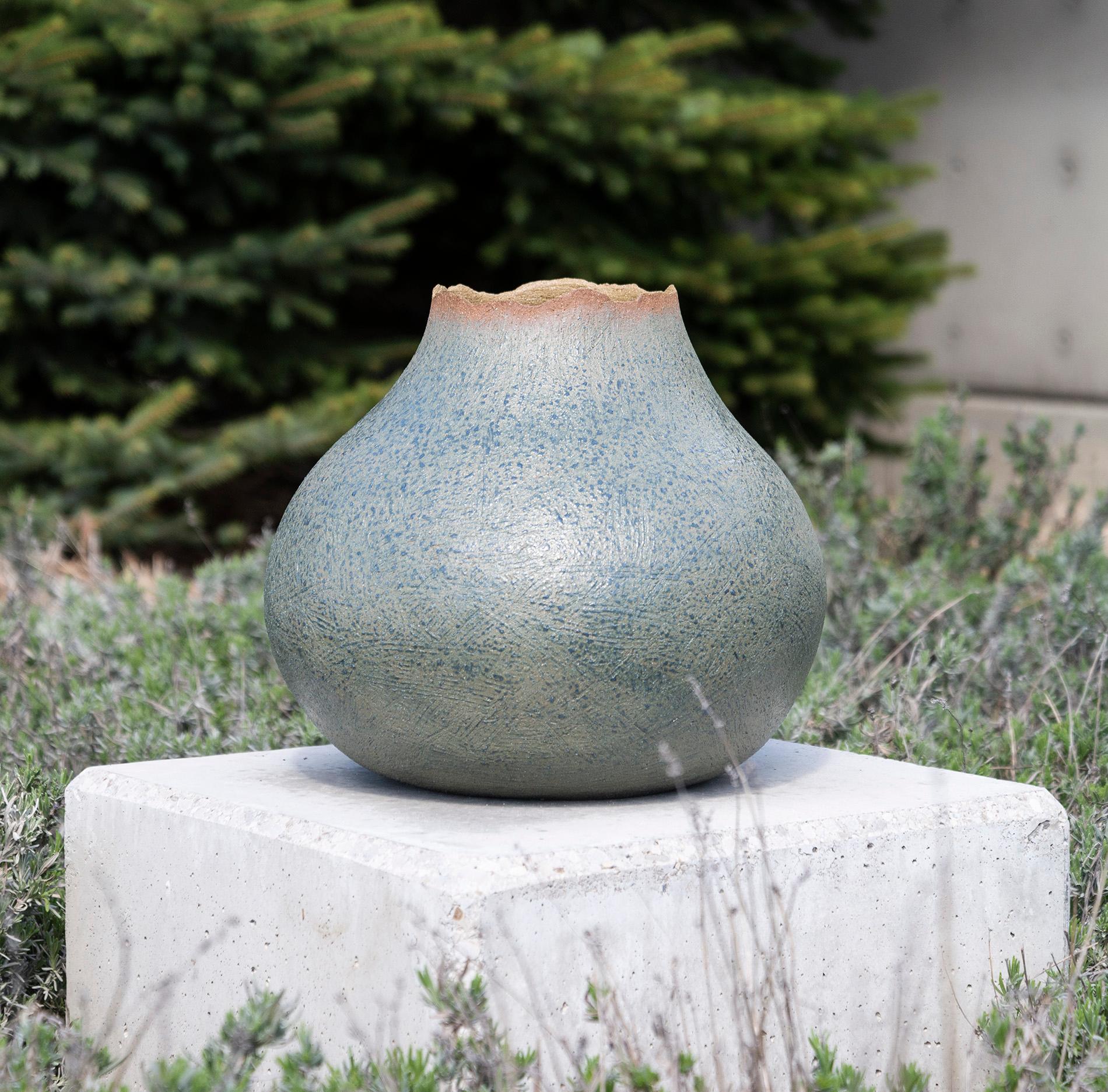 Large Outdoor Vessel No 1 - glazed, outdoor, ceramic, snake and vessel sculpture - Abstract Sculpture by Bill Greaves