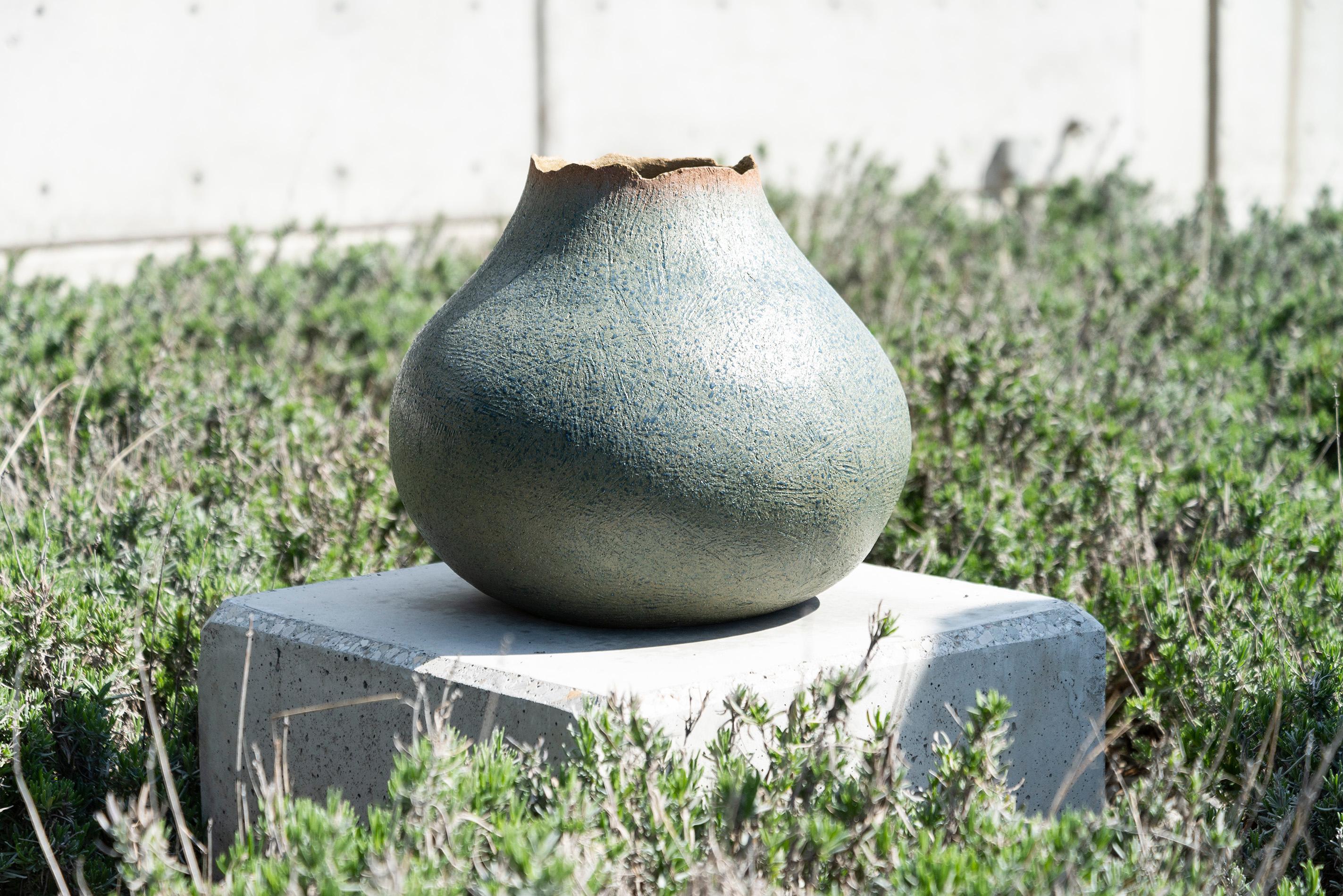Large Outdoor Vessel No 1 - glazed, outdoor, ceramic, snake and vessel sculpture For Sale 1