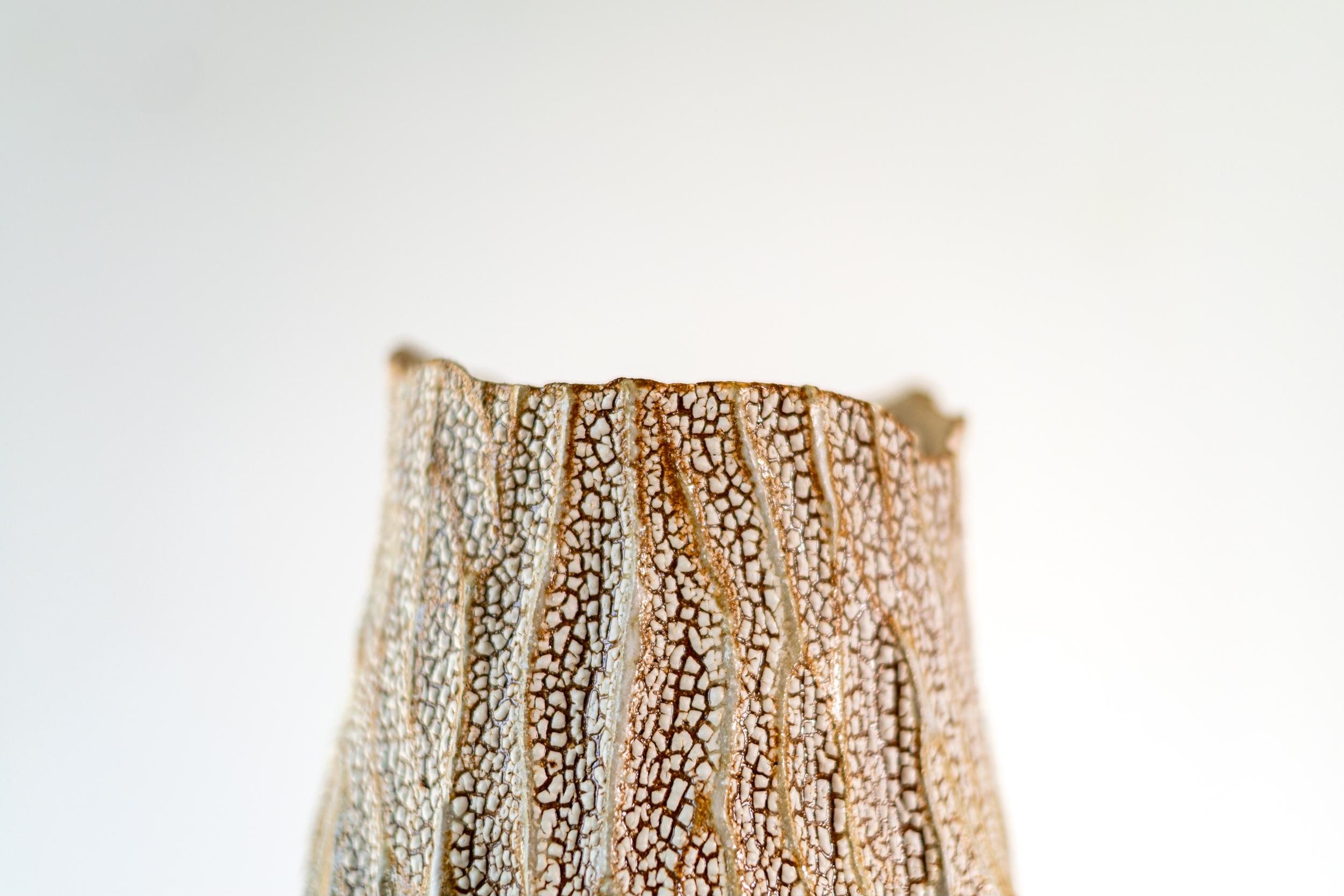 Tall Haptic Vessel I (Carved) - abstract, glazed, vessel, ceramic sculpture For Sale 7