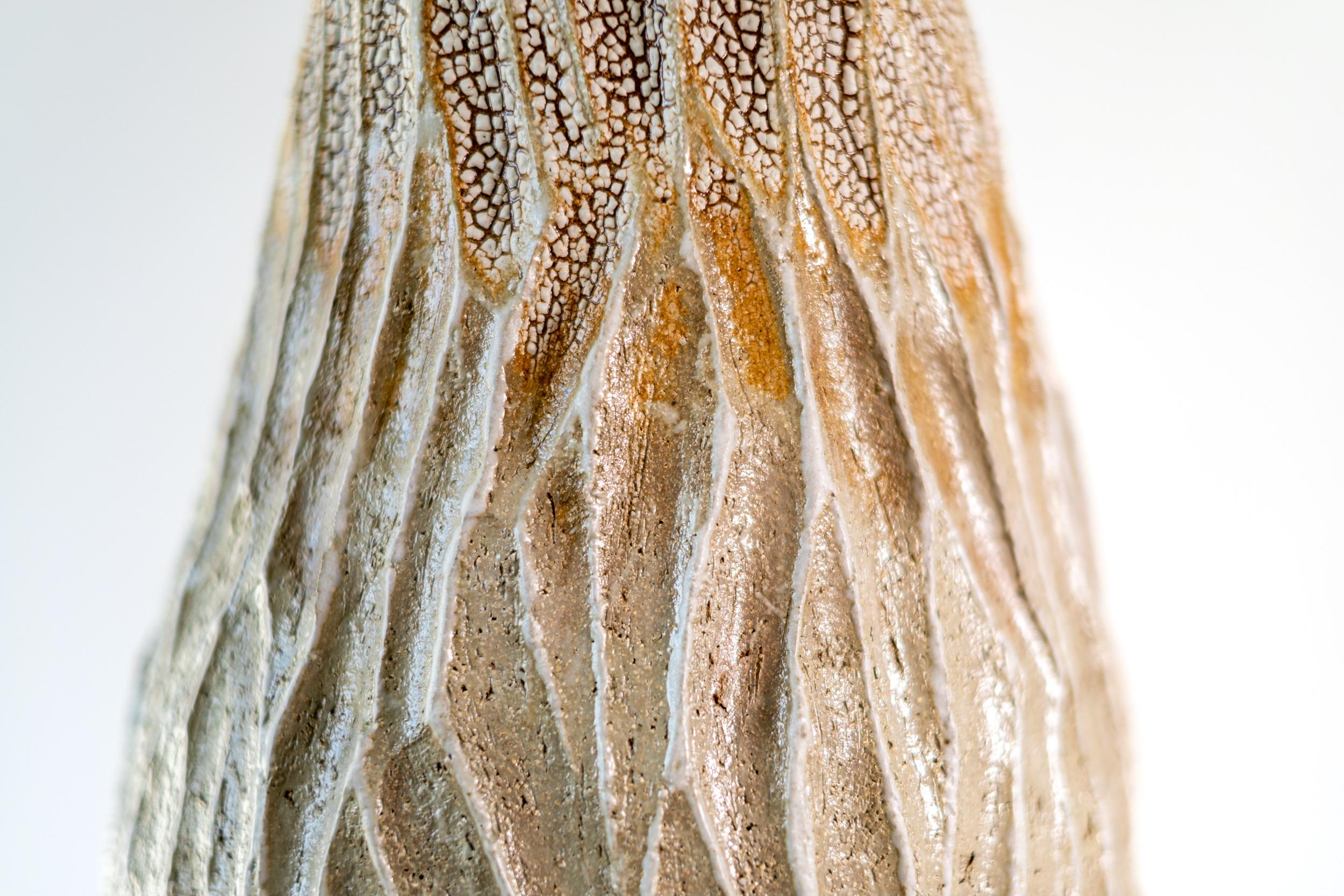 Tall Haptic Vessel I (Carved) - abstract, glazed, vessel, ceramic sculpture For Sale 8