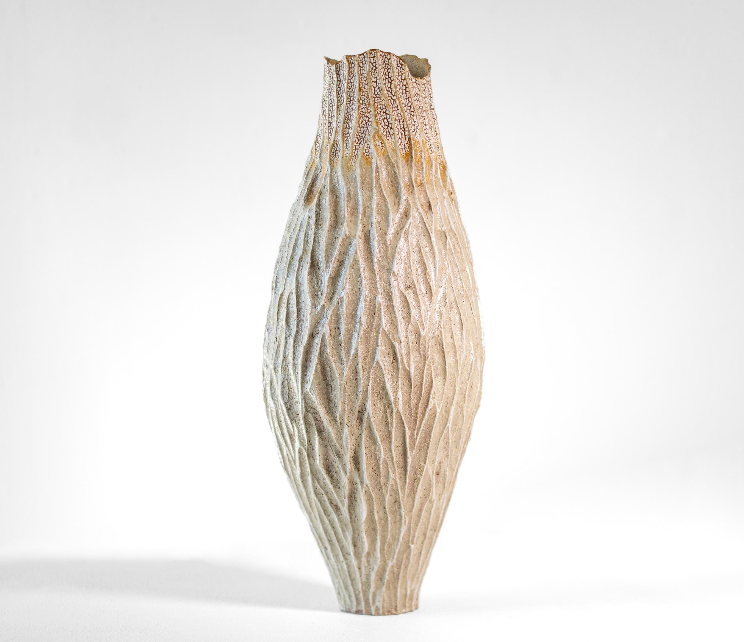 Tall Haptic Vessel I (Carved) - abstract, glazed, vessel, ceramic sculpture - Sculpture by Bill Greaves