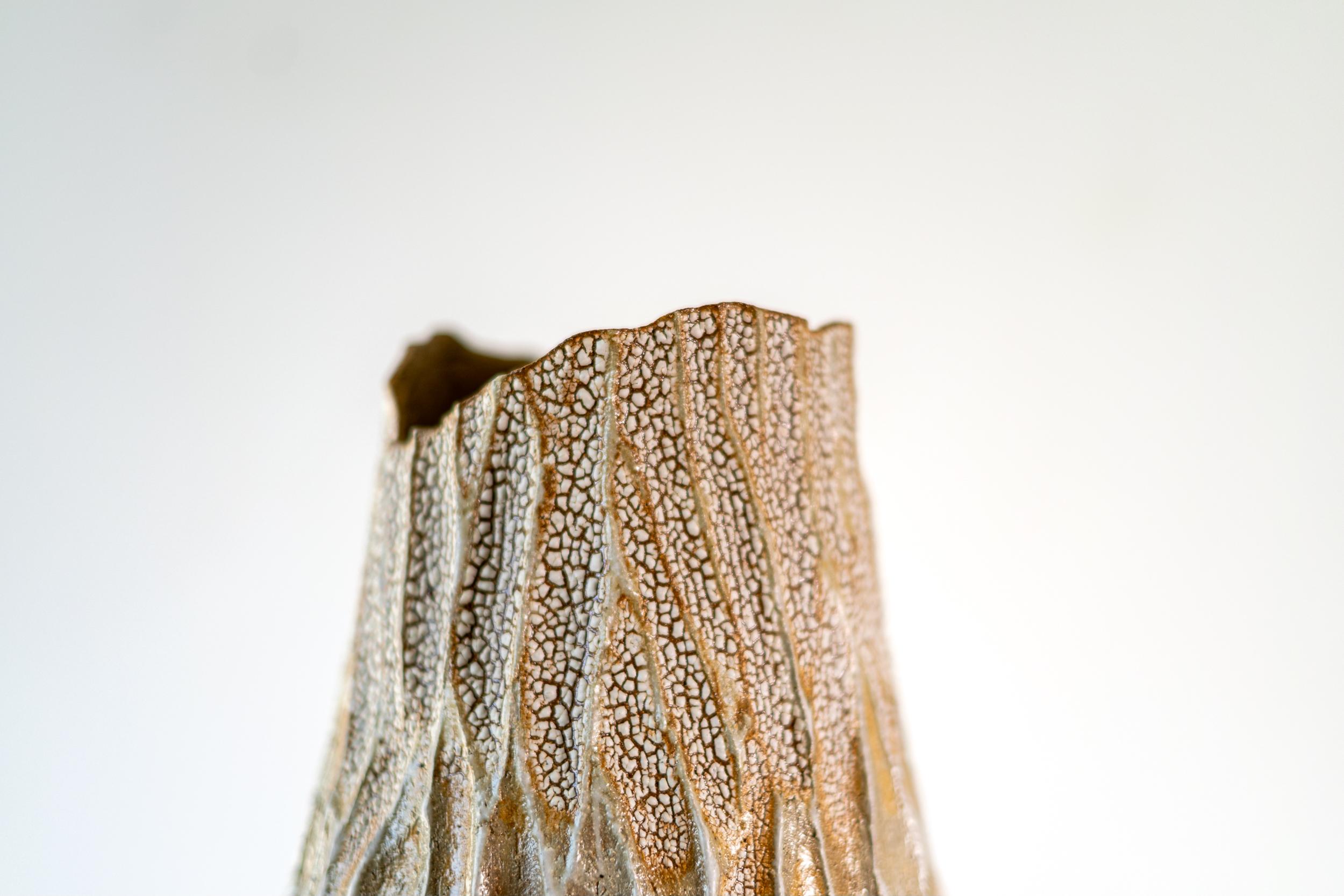 Tall Haptic Vessel I (Carved) - abstract, glazed, vessel, ceramic sculpture For Sale 2