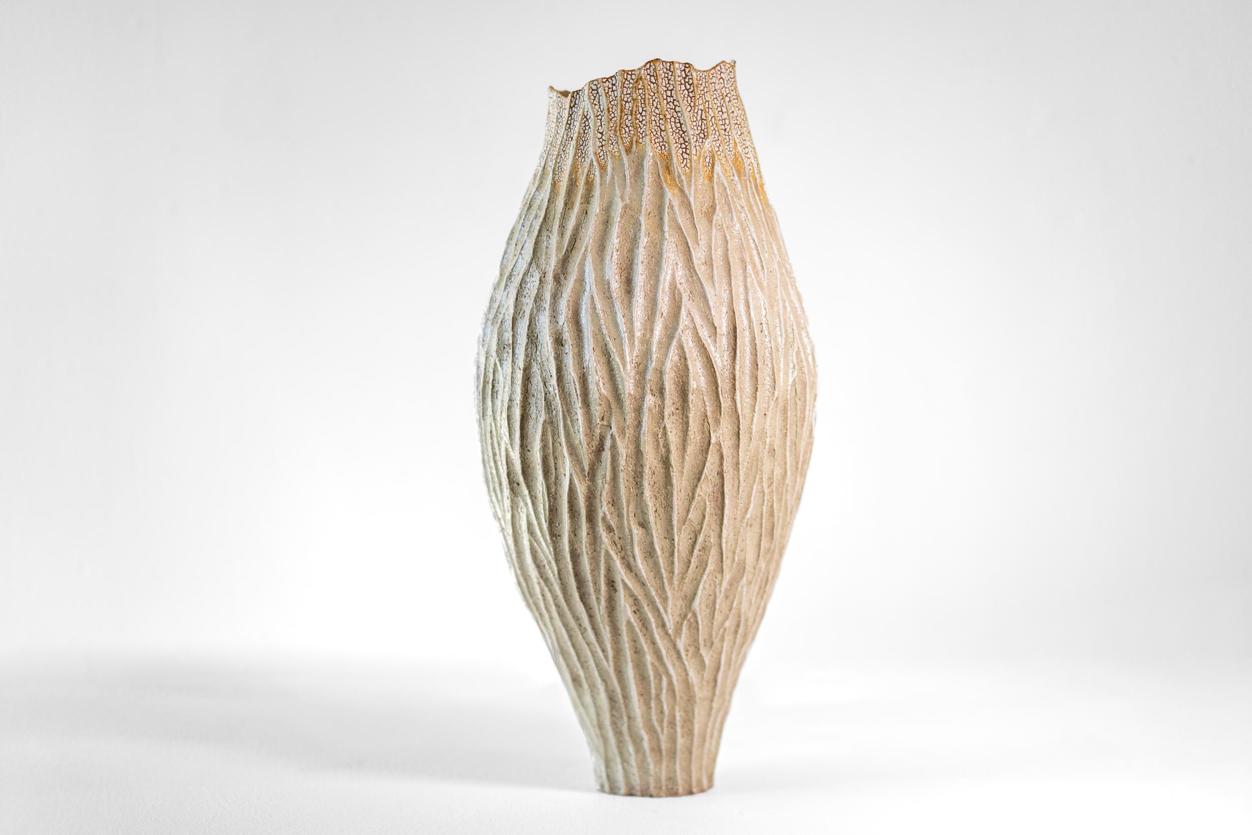 Tall Haptic Vessel II (Carved) - abstract, glazed, vessel, ceramic sculpture - Sculpture by Bill Greaves