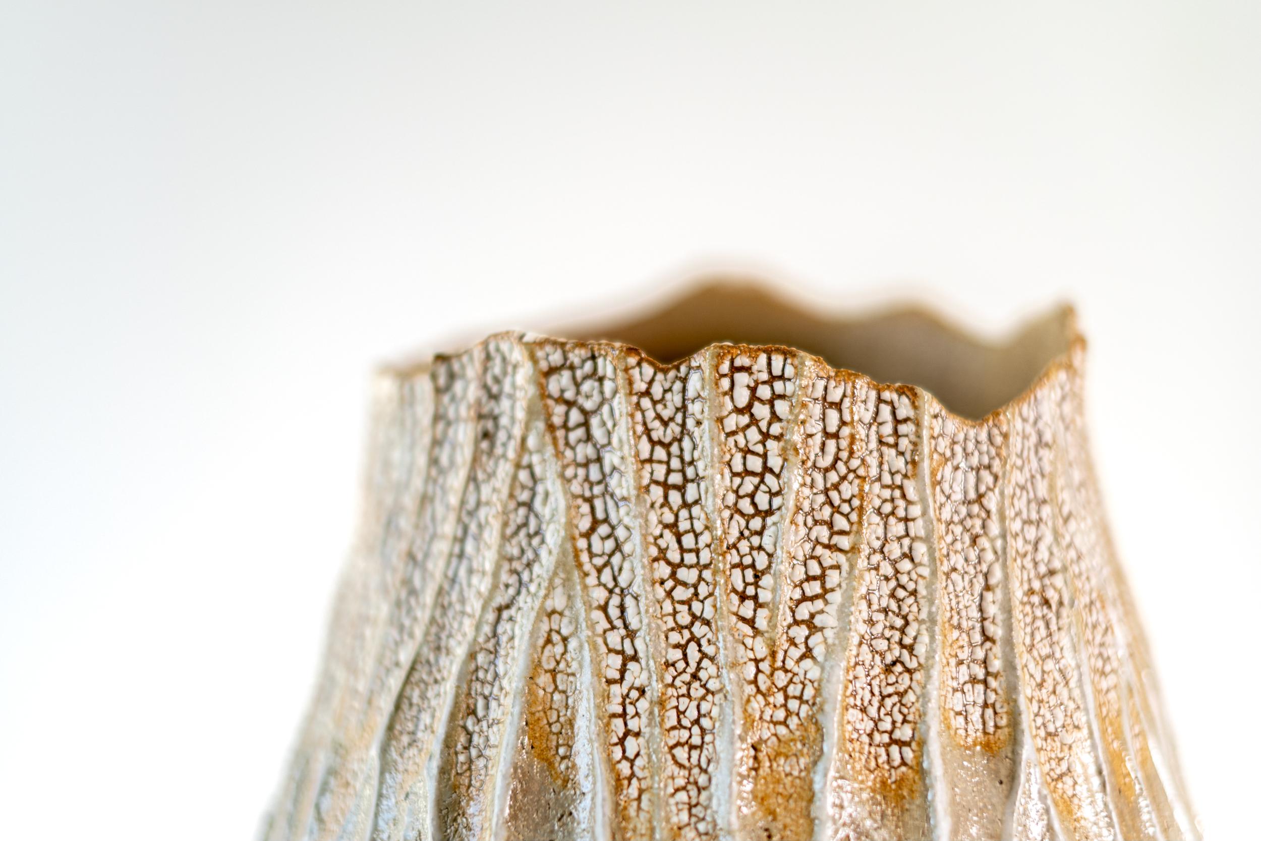 Tall Haptic Vessel II (Carved) - abstract, glazed, vessel, ceramic sculpture For Sale 3