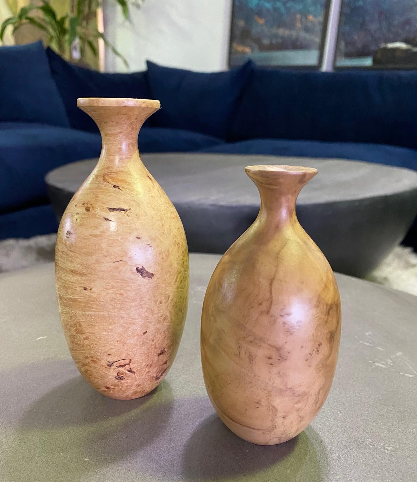 Bill Haskell Signed Carved Wood Turned Maple Burl Wood Vase For Sale 2