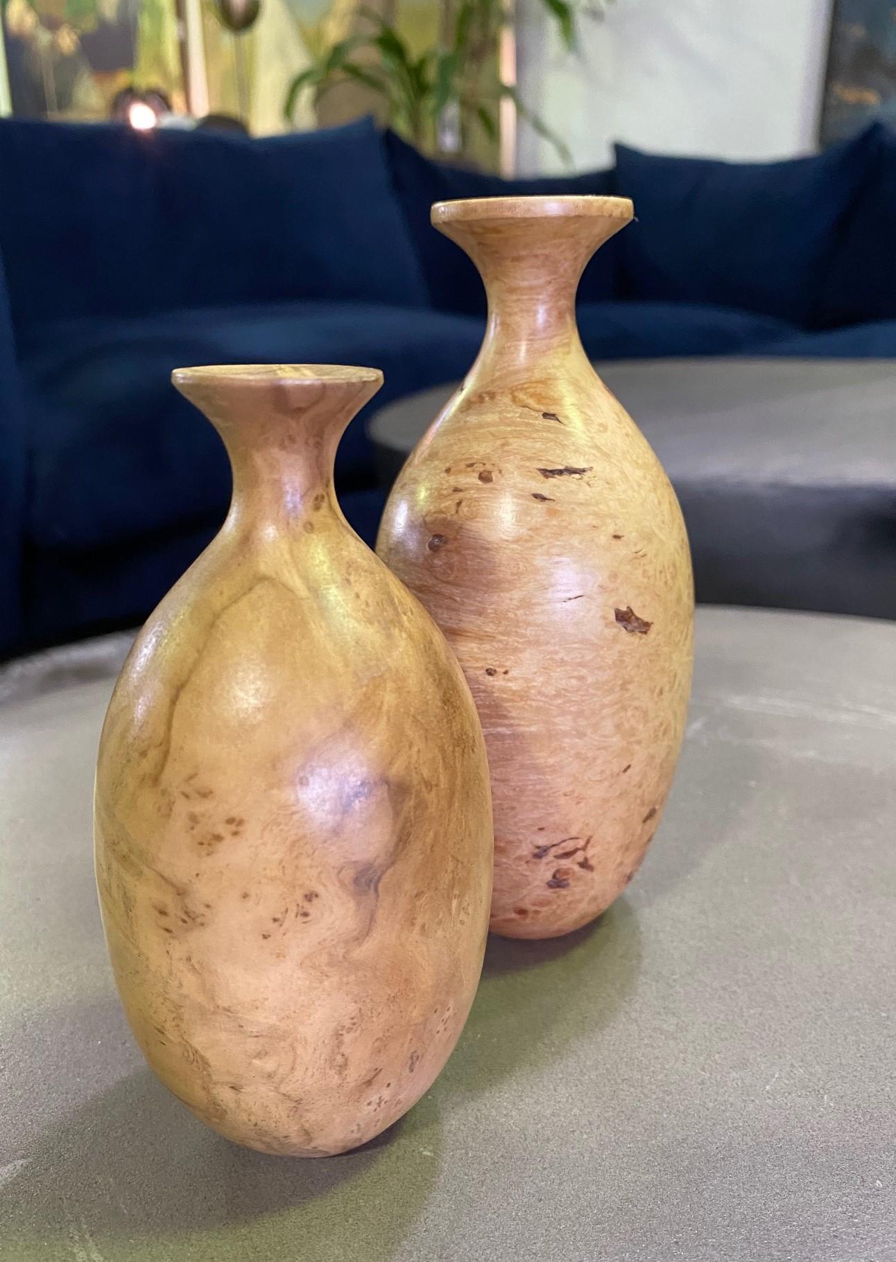 Bill Haskell Signed Carved Wood Turned Maple Burl Wood Vase For Sale 3