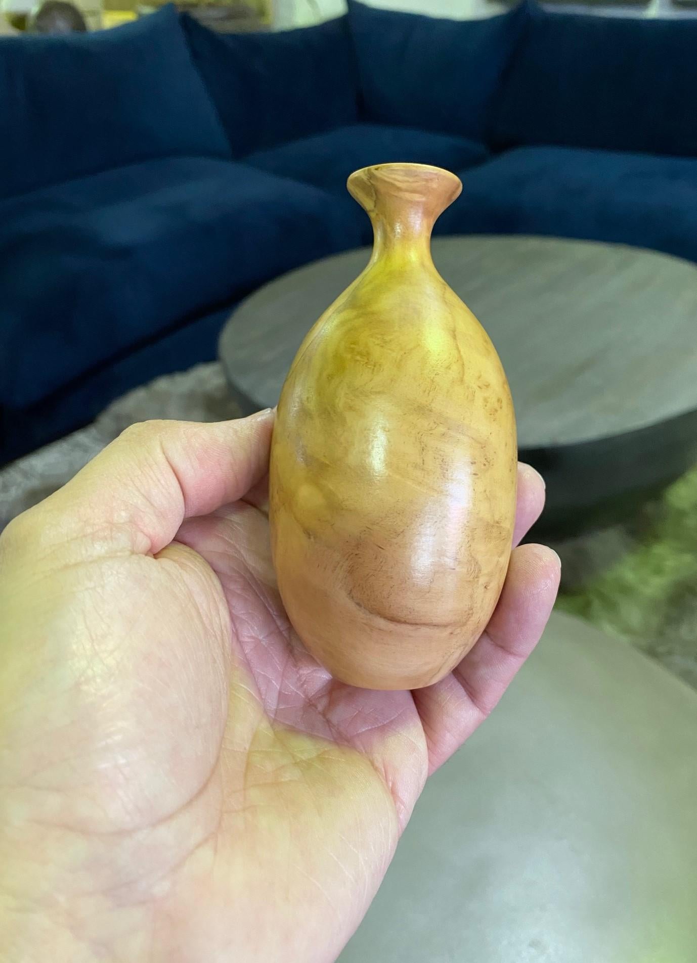 Bill Haskell Signed Carved Wood Turned Olive Wood Vase For Sale 2