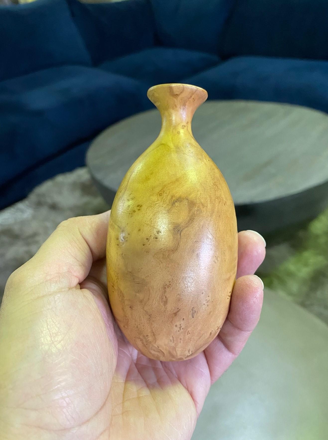 Bill Haskell Signed Carved Wood Turned Olive Wood Vase For Sale 3