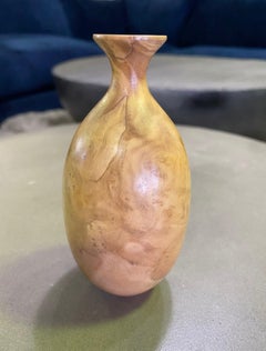 Bill Haskell Signed Carved Wood Turned Olive Wood Vase