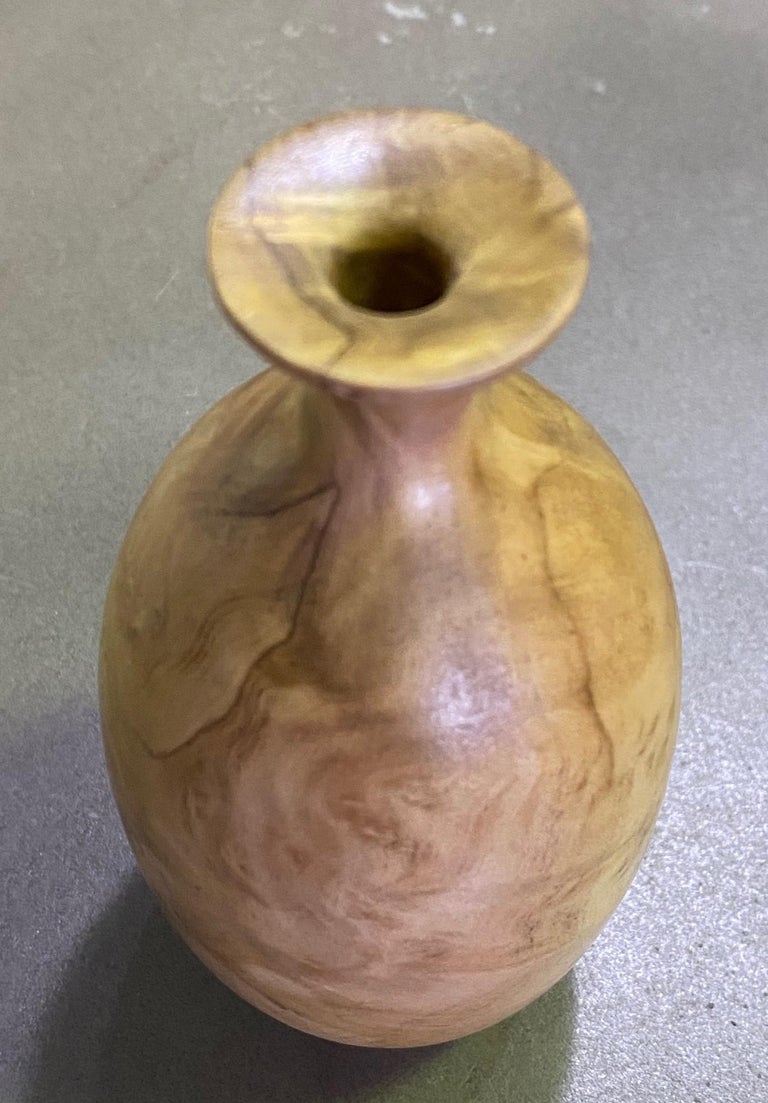 20th Century Bill Haskell Signed Carved Wood Turned Olive Wood Vase For Sale