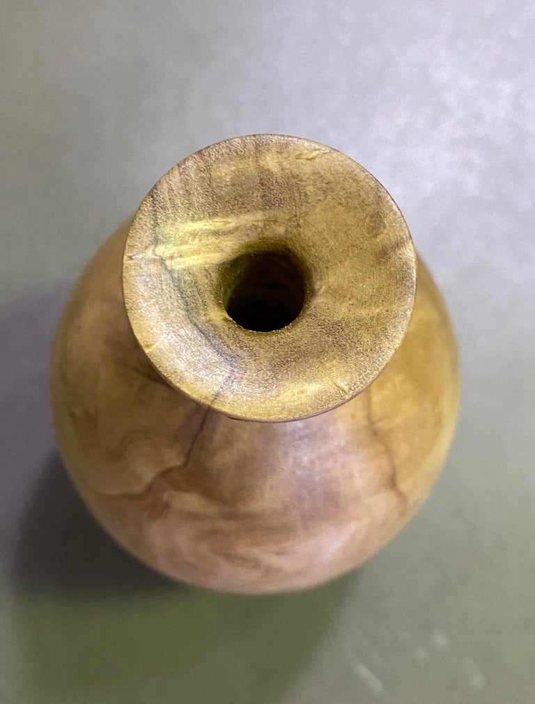 Bill Haskell Signed Carved Wood Turned Olive Wood Vase For Sale 1
