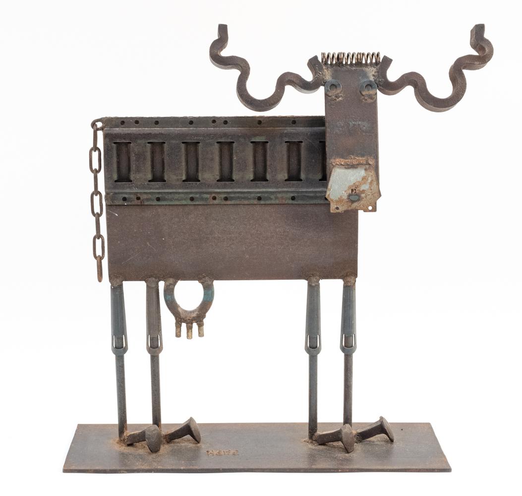 Bill Heise, American (1943-2011). Heise metal sculpture, founded 1966.
Iron and mixed metal cow sculpture, signed 
