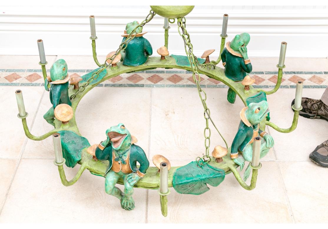 Bill Huebbe (American, 1929-2013) Whimsical 10- Light Frog Chandelier 2
