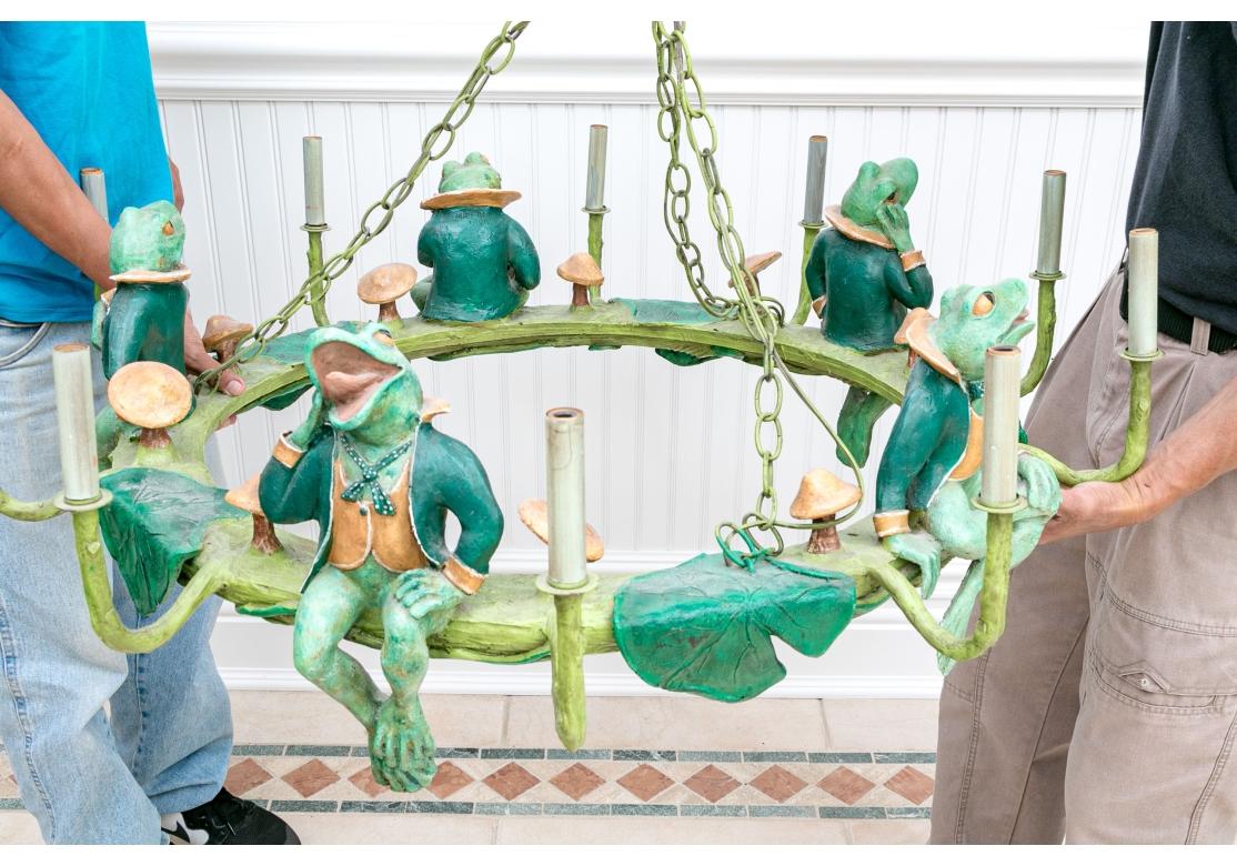 20th Century Bill Huebbe (American, 1929-2013) Whimsical 10- Light Frog Chandelier