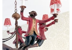 Bill Huebbe Designs Ten Light Chandelier In The Form Of Monkeys In Red Coats
