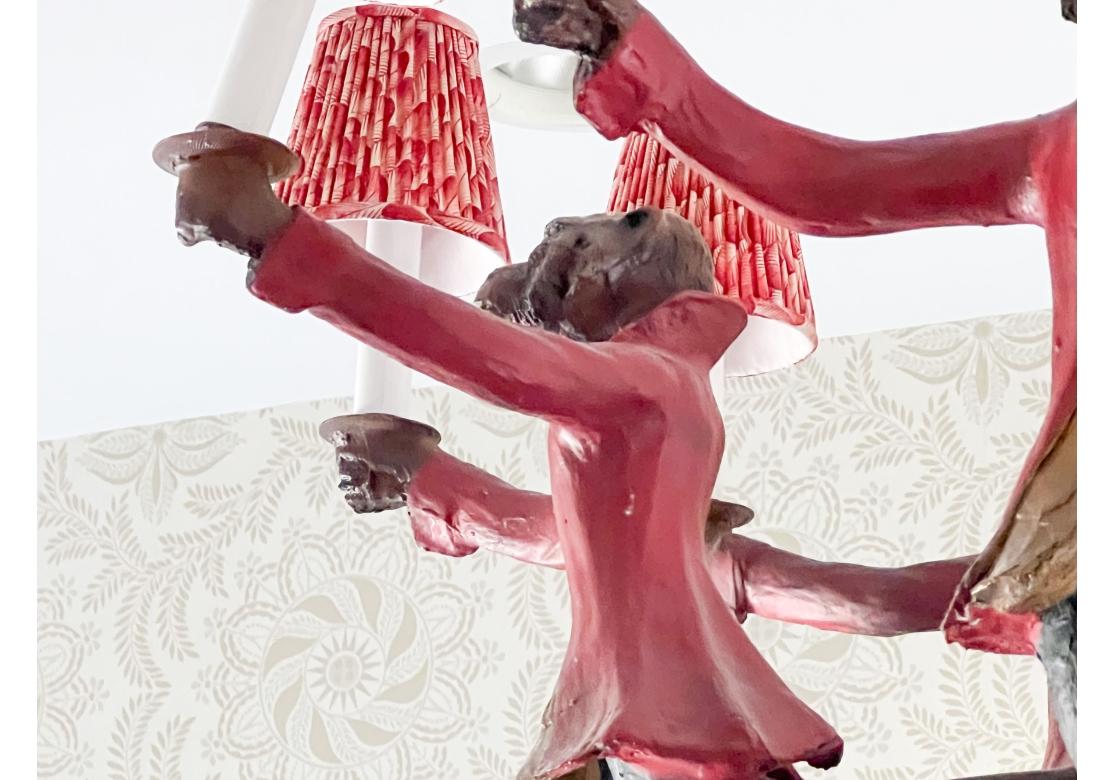 Bill Huebbe Designs Ten Light Chandelier In The Form Of Monkeys In Red Coats For Sale 2