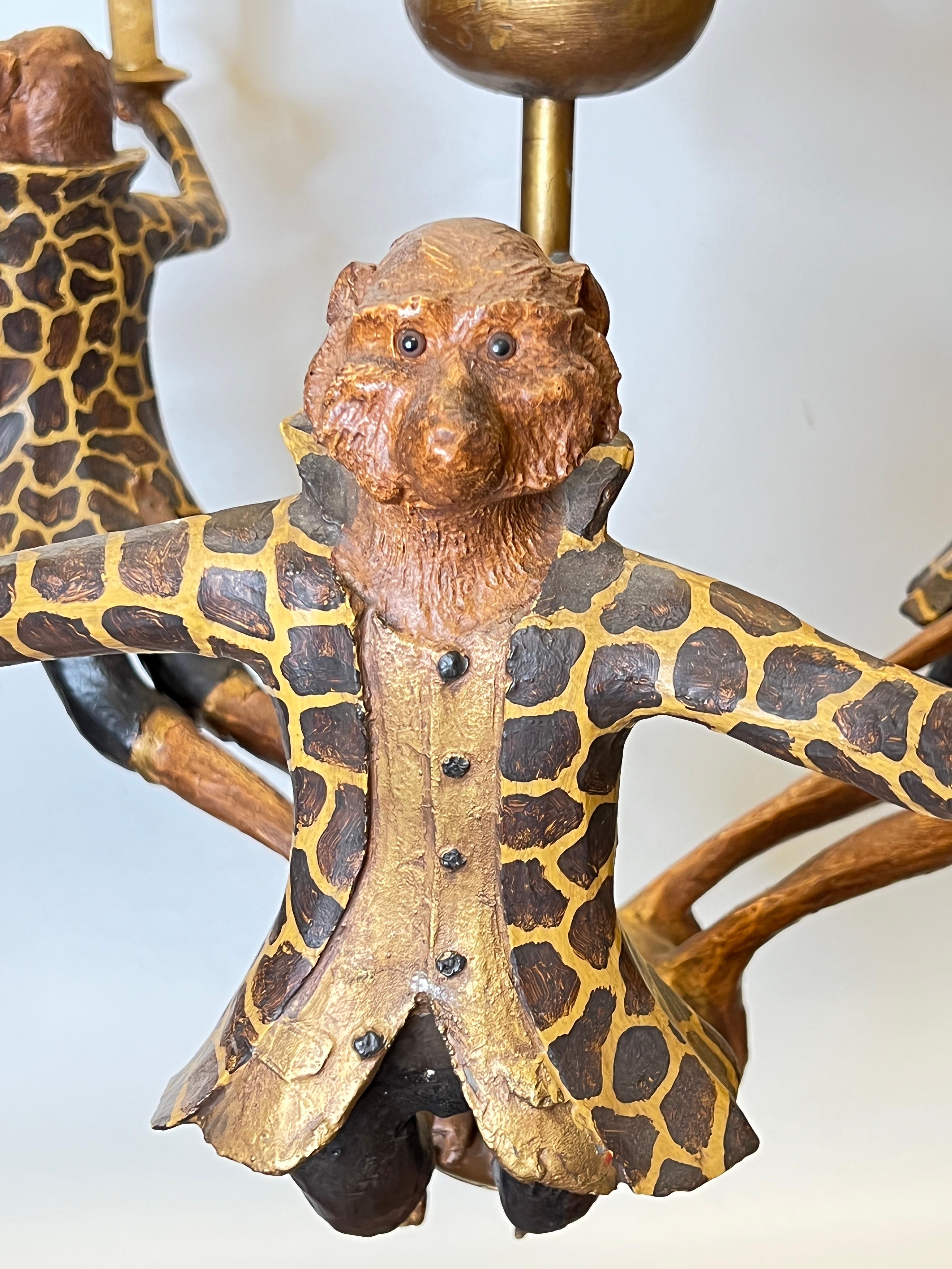 20th Century Bill Huebbe Figural Monkey Six-Light Chandelier