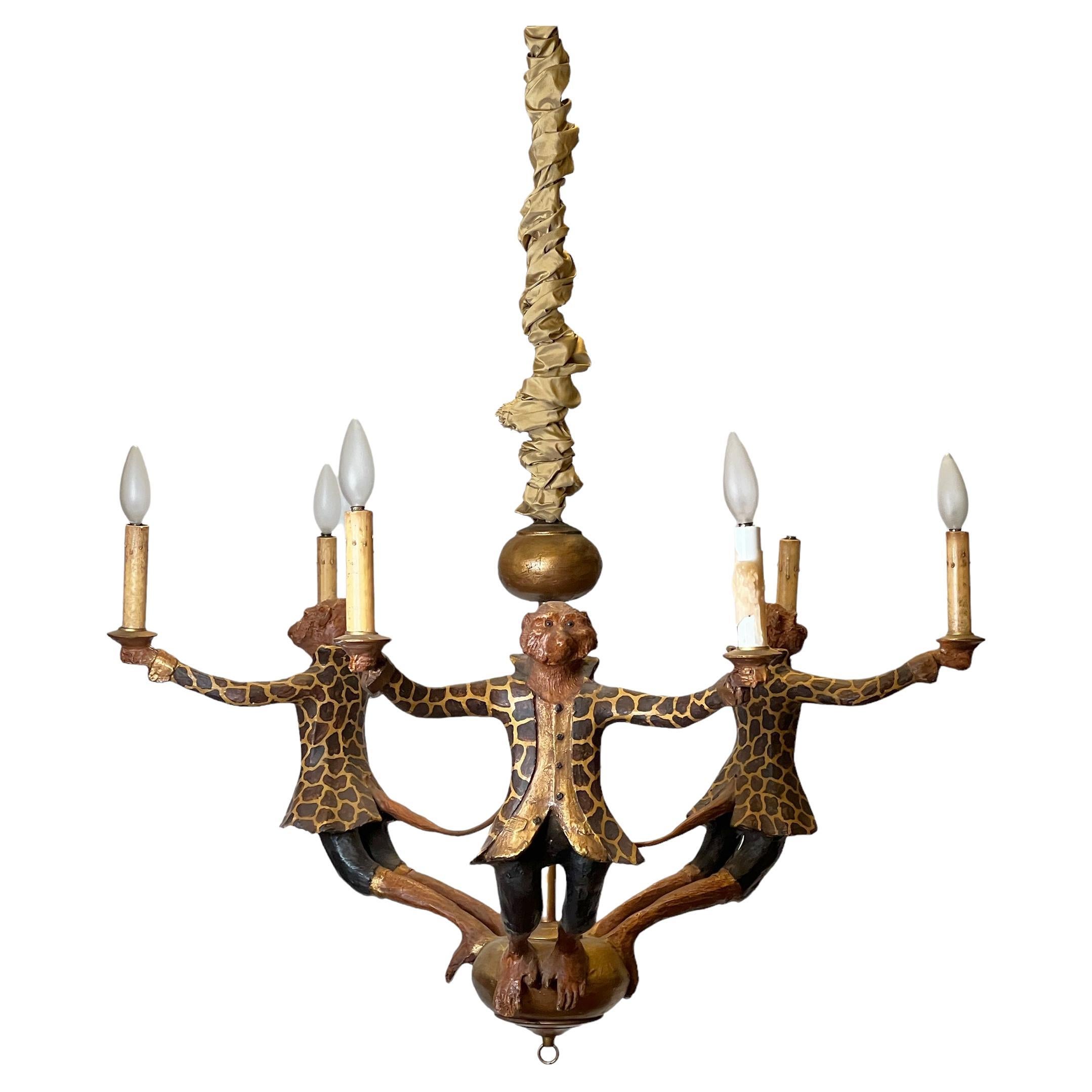 Bill Huebbe Figural Monkey Six-Light Chandelier