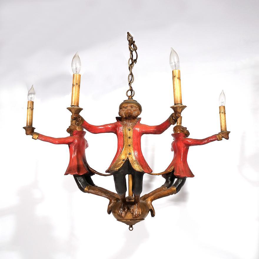 Steel Bill Huebbe Monkey Form Chandelier