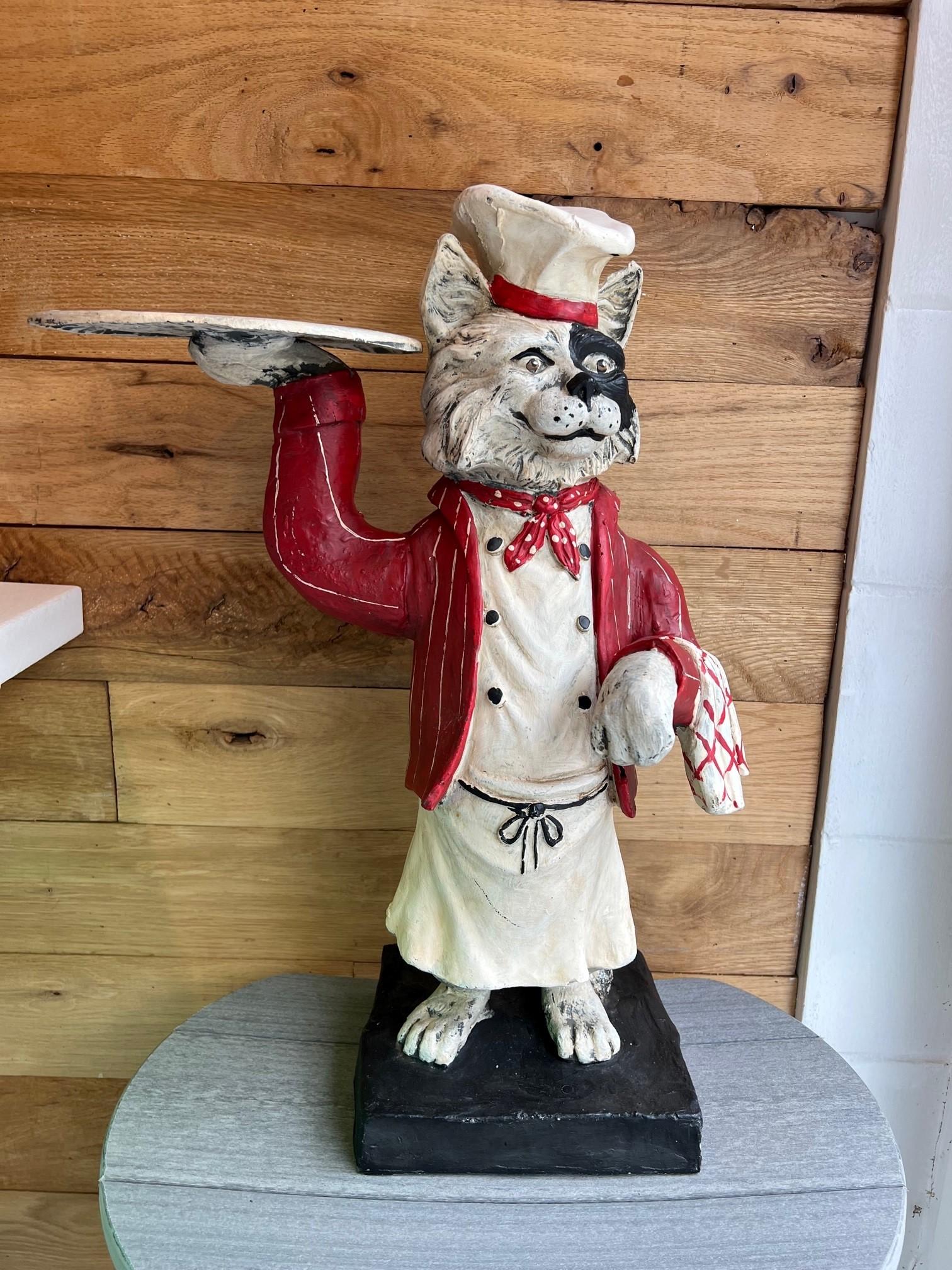 Bill Huebbe Original Fiberglas Katze Chef Kreidetafel-Menü-Board signiert (Glasfaser) im Angebot