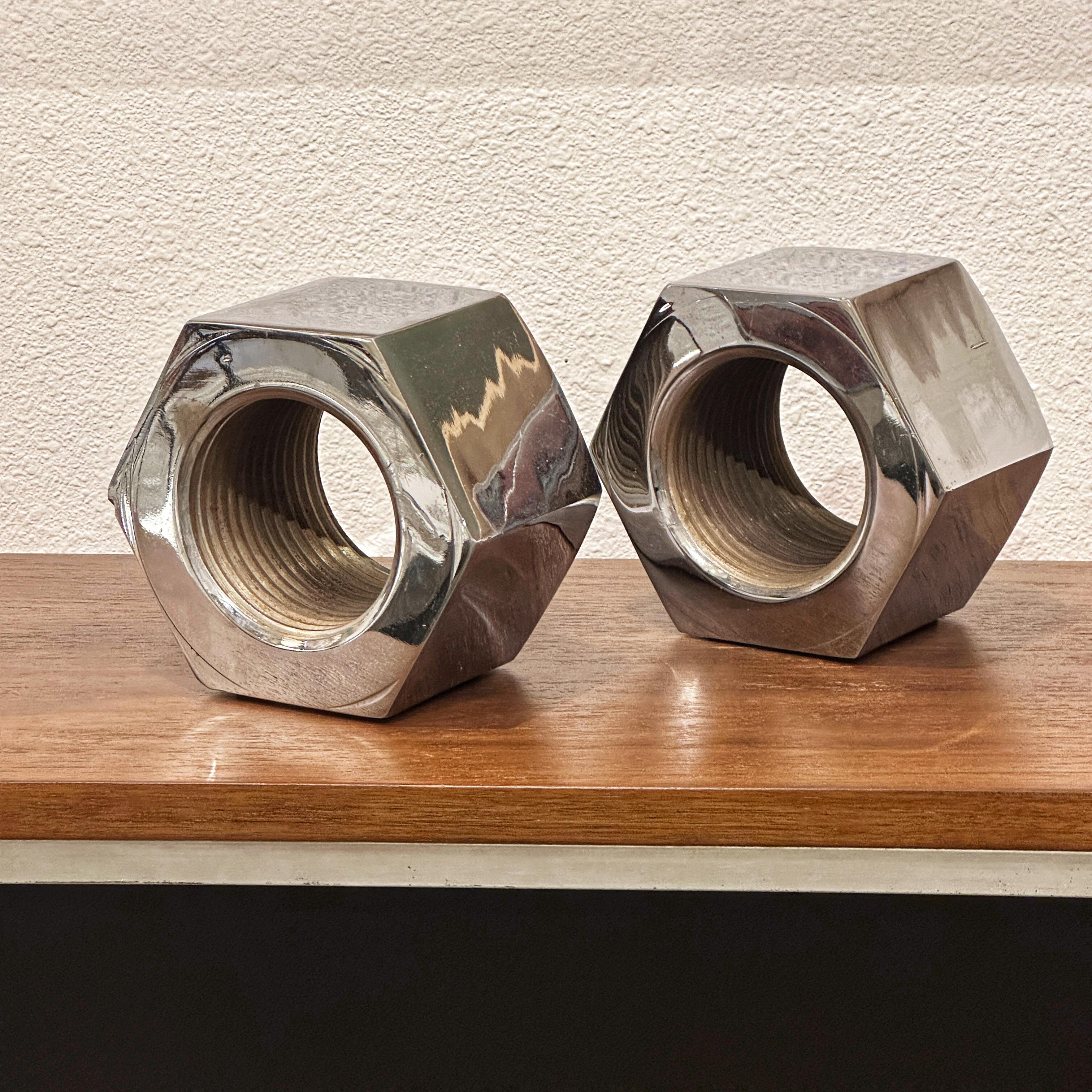Mid-Century Modern Bill + Jackie Curry for Design Line Giant Nut Bookends in Polished Chrome Finish