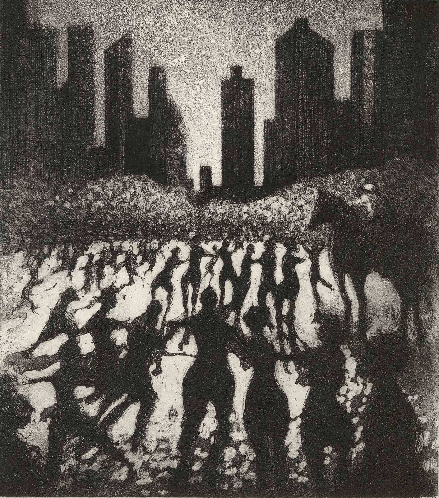 Bill Jacklin Figurative Print - After the Event I (the energy of  crowd after event in Manhattan's Central Park)