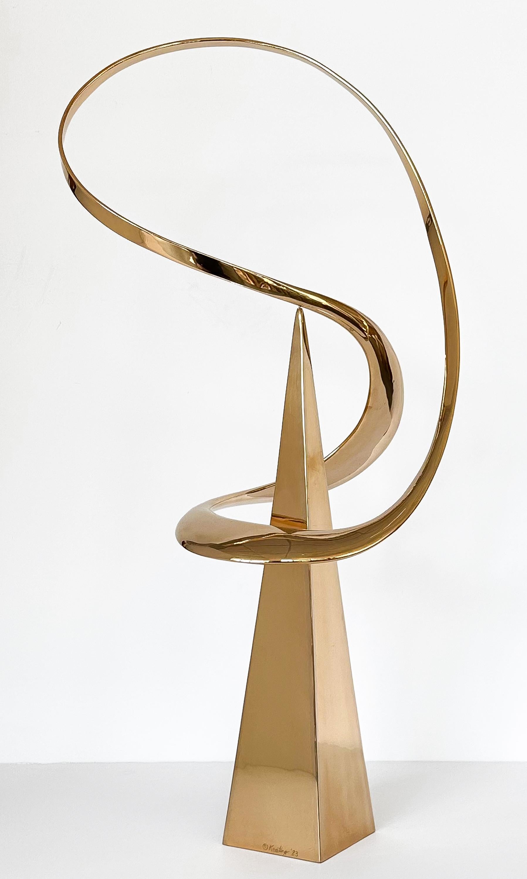 Introducing an outstanding large abstract kinetic bronze sculpture by renowned Illinois artist Bill Keating. Born in 1932, Keating is celebrated for his extraordinary ability to breathe life into static materials, and this kinetic sculpture, crafted