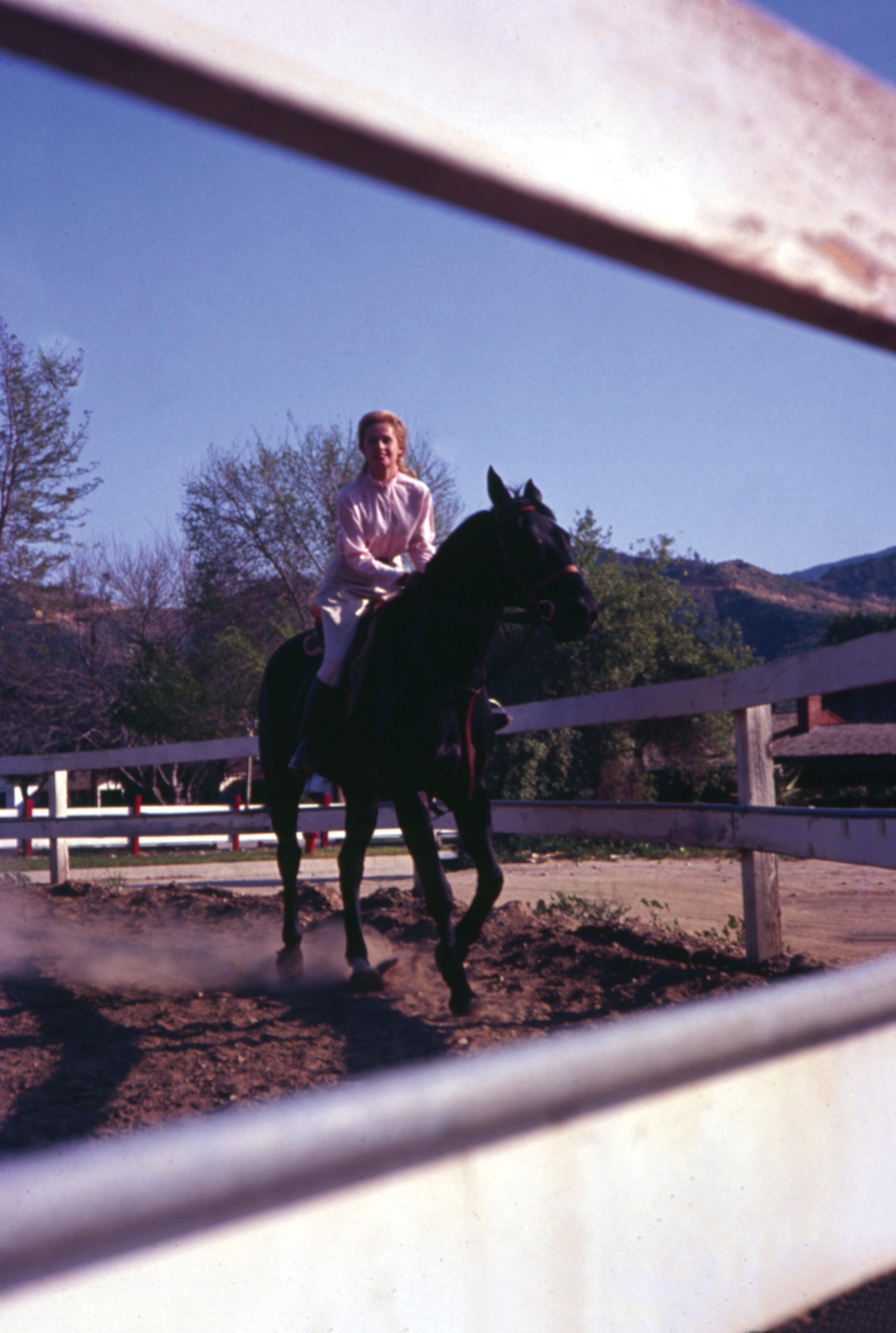Bill Kobrin Portrait Photograph - Tippi Hedren on Horse Fine Art Print