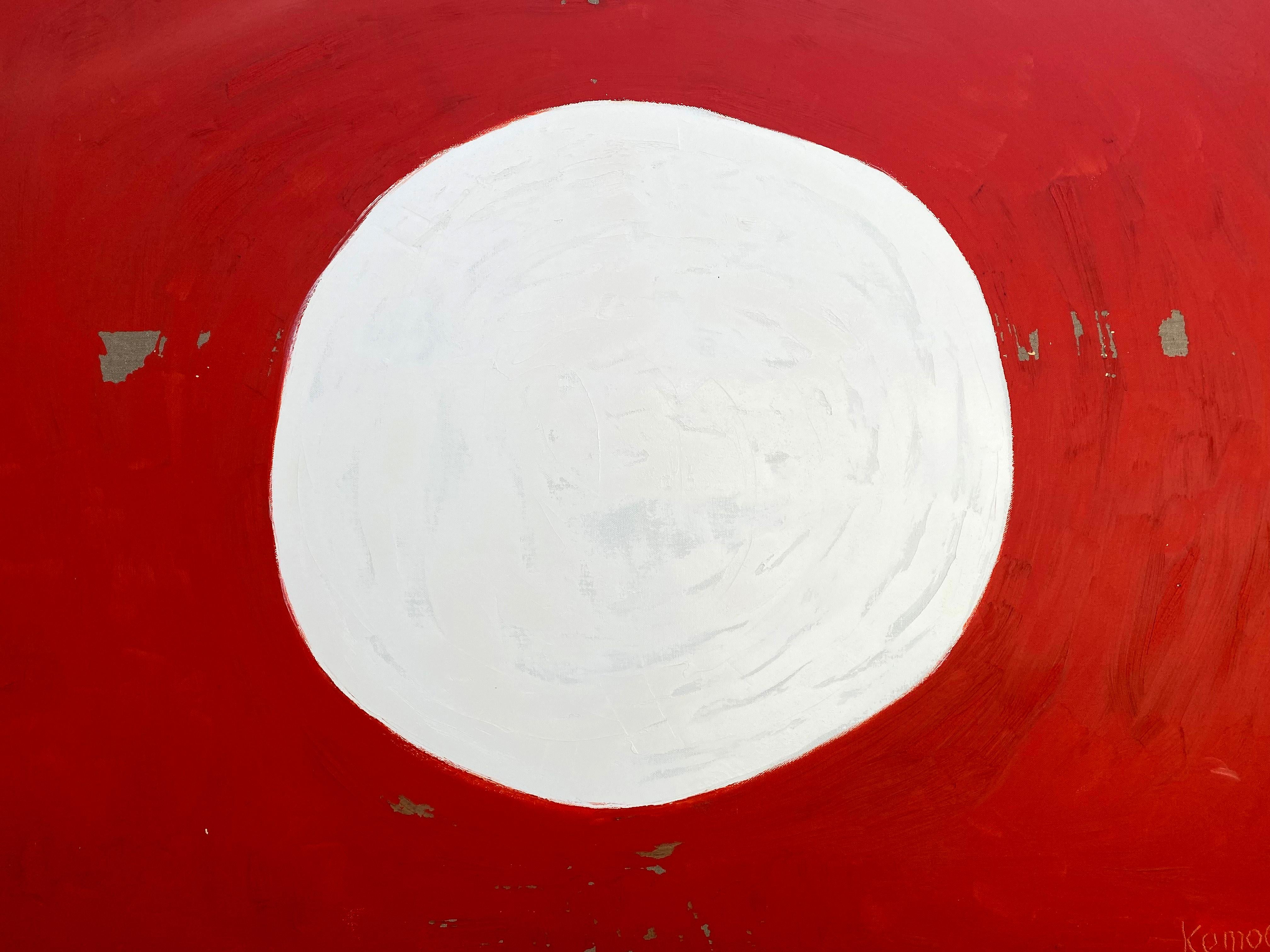 Pyra Sun, Abstraktes geometrisches Op-Art-Ölgemälde, grafisch roter Hintergrund (Rot), Abstract Painting, von Bill Komodore