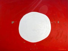 Pyra Sun, pittura ad olio Op Art geometrica astratta, sfondo grafico rosso
