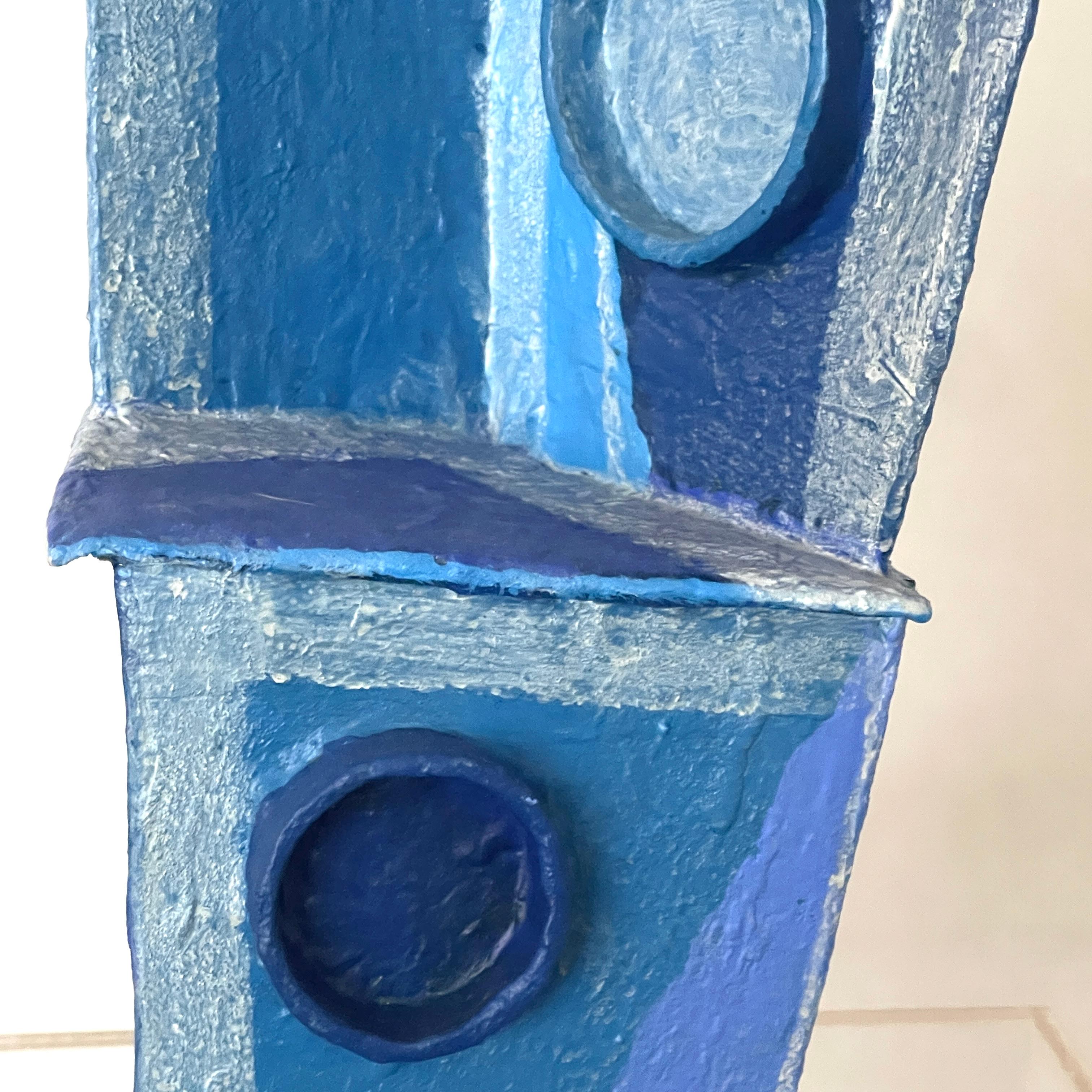 'Blue Tone Tower': Modernist Vibrant Blues Cubist Sculpture by Bill Low  For Sale 11