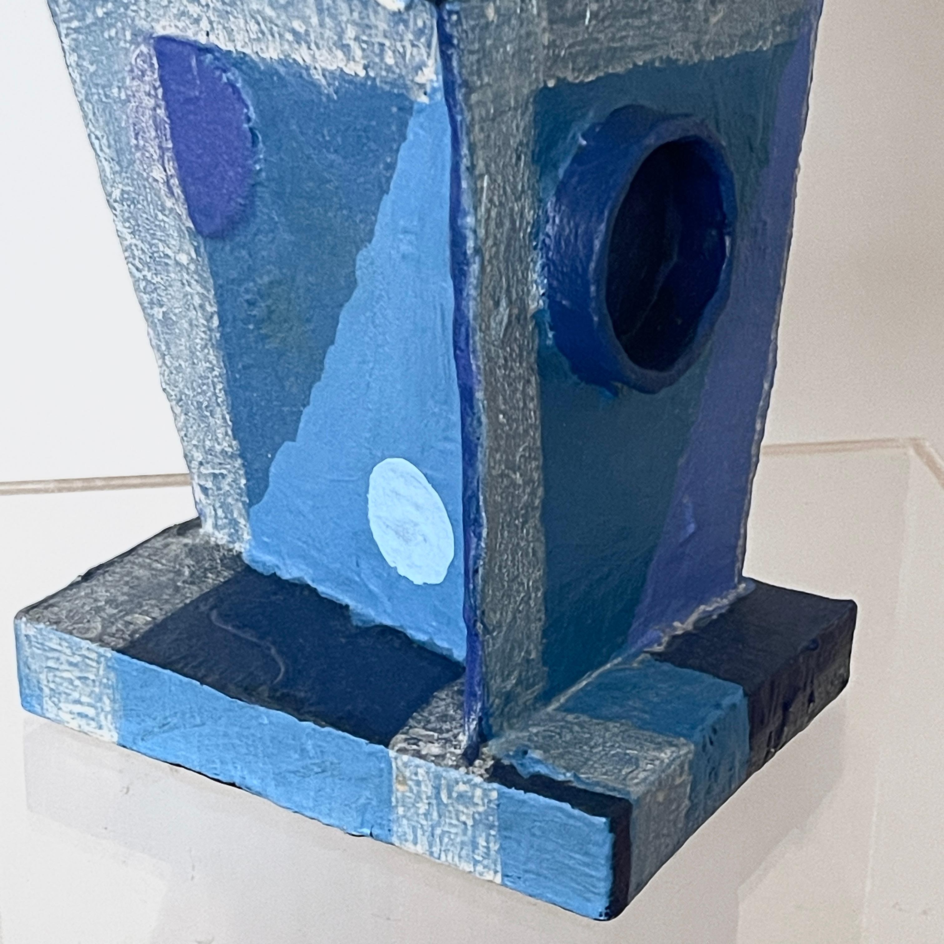 'Blue Tone Tower': Modernist Vibrant Blues Cubist Sculpture by Bill Low  For Sale 13