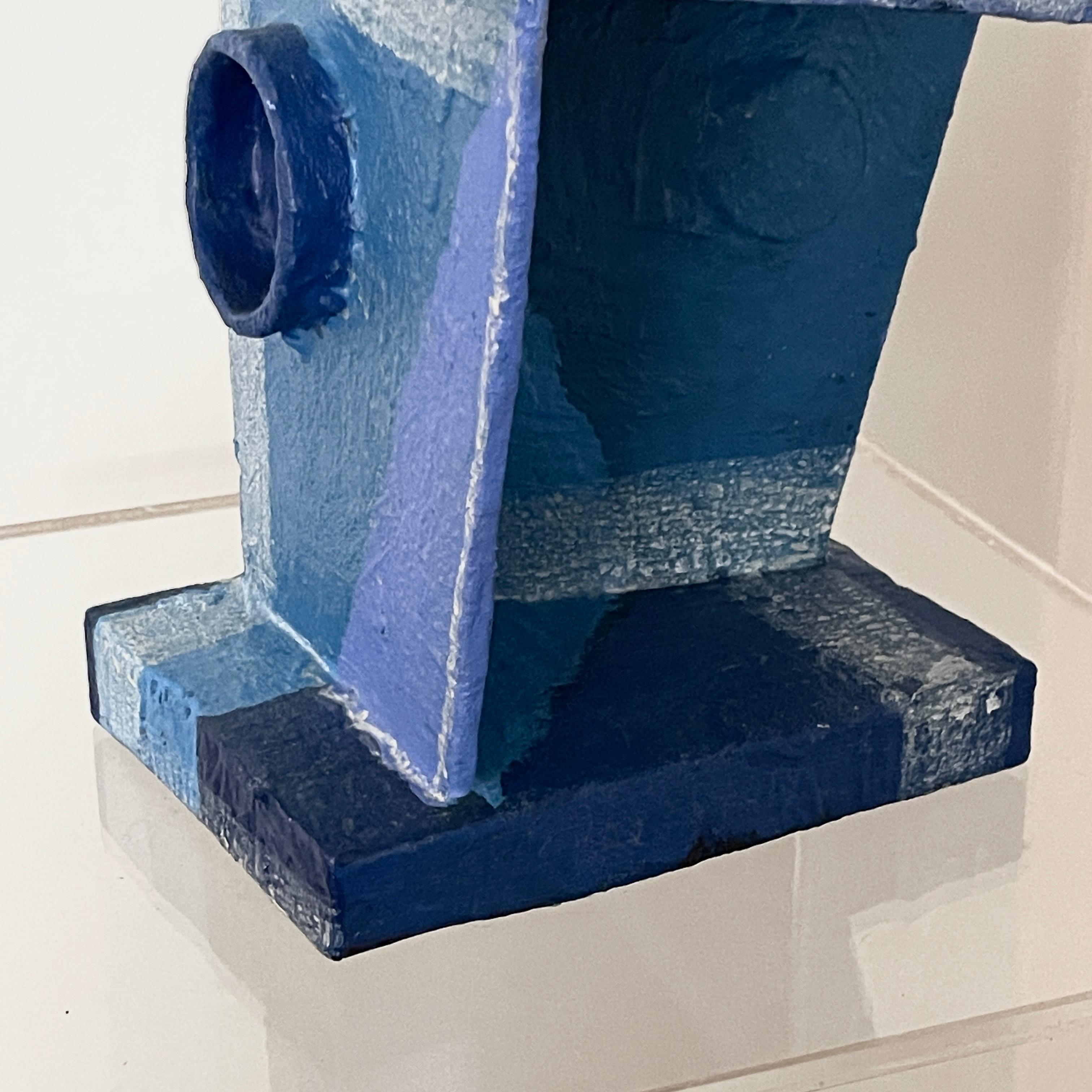 'Blue Tone Tower': Modernist Vibrant Blues Cubist Sculpture by Bill Low  For Sale 15