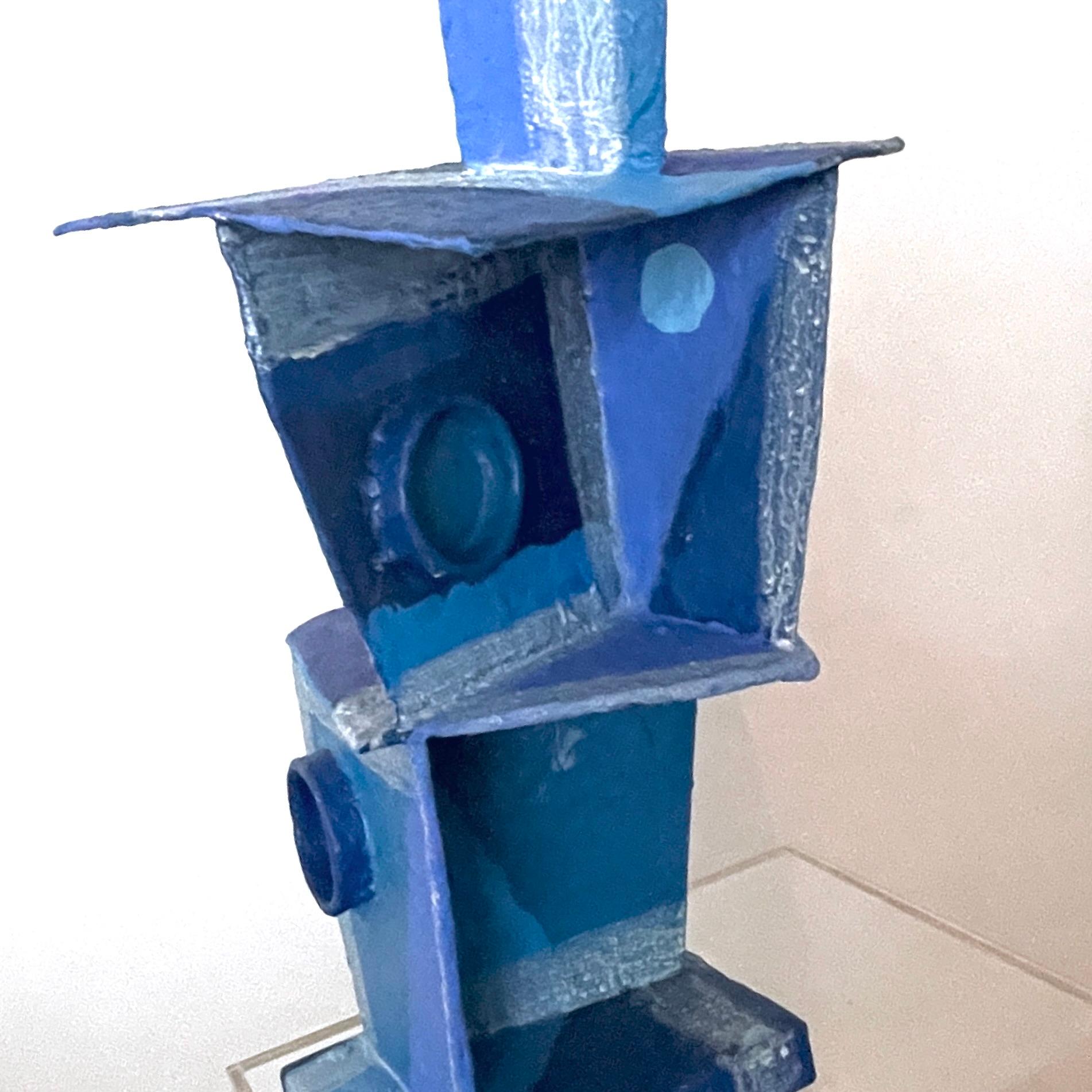 'Blue Tone Tower': Modernist Vibrant Blues Cubist Sculpture by Bill Low  For Sale 16