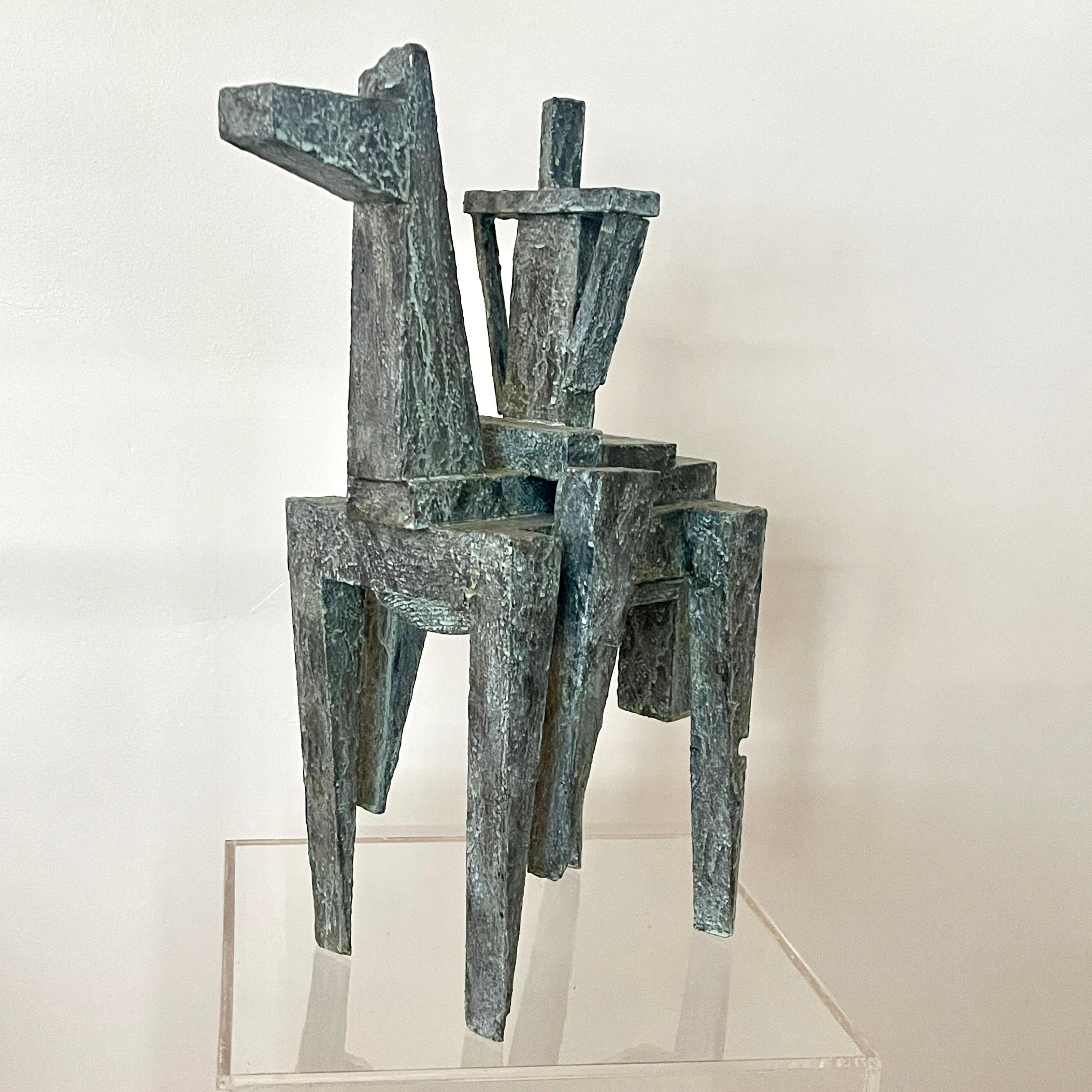 Modernist Cubist Sculpture by Bill Low with Weathered Bronze Finish For Sale 8