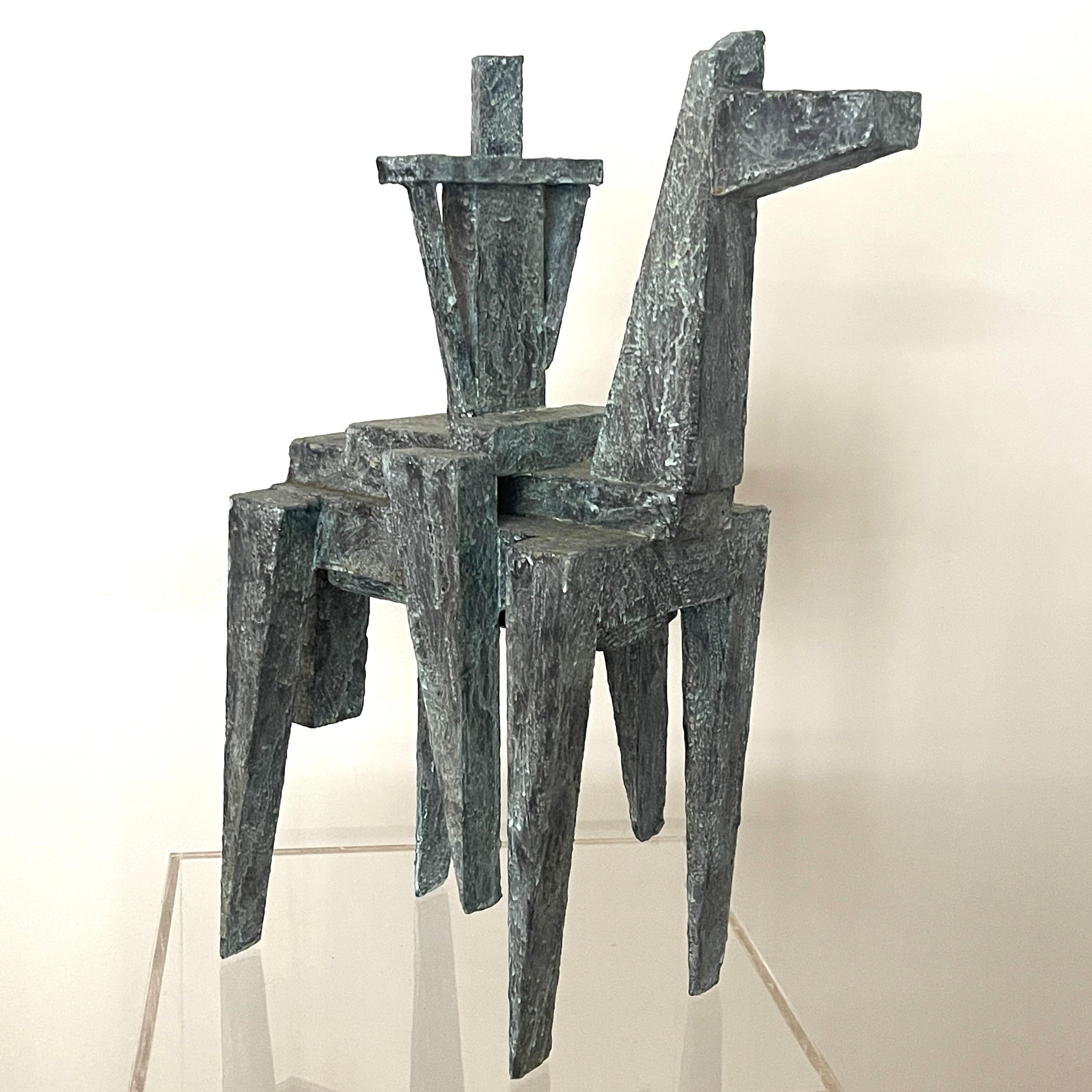 Modernist Cubist Sculpture by Bill Low with Weathered Bronze Finish For Sale 9