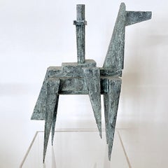 Scultura cubista modernista di Bill Low con finitura in bronzo invecchiato