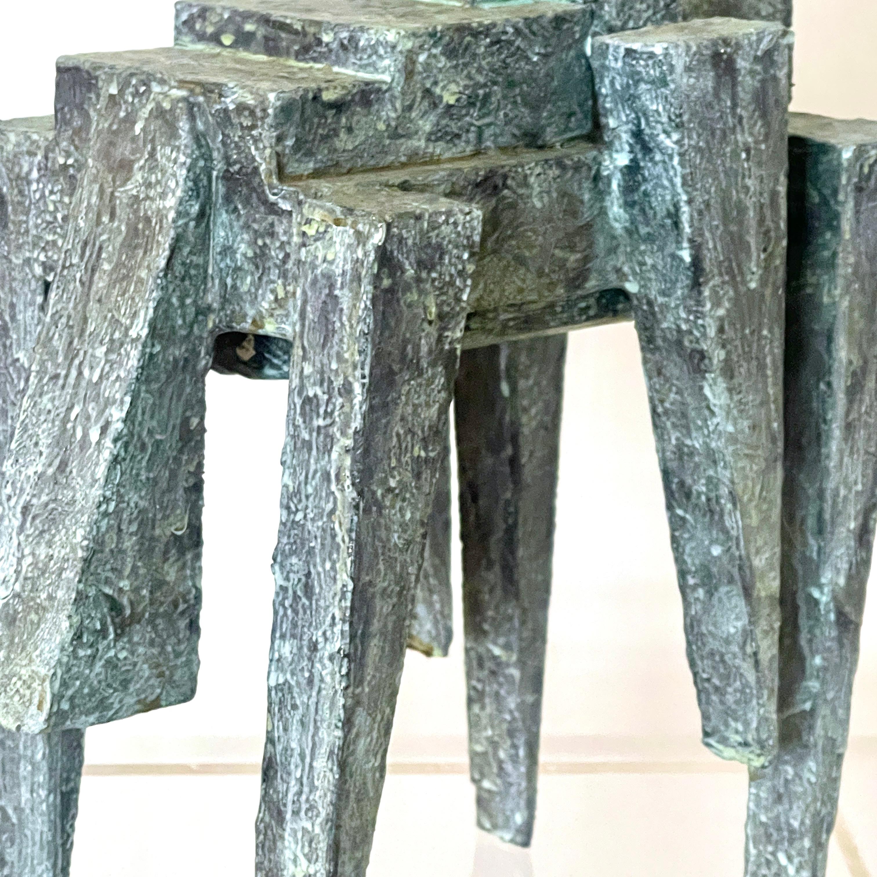 Modernist Cubist Sculpture by Bill Low with Weathered Bronze Finish For Sale 1