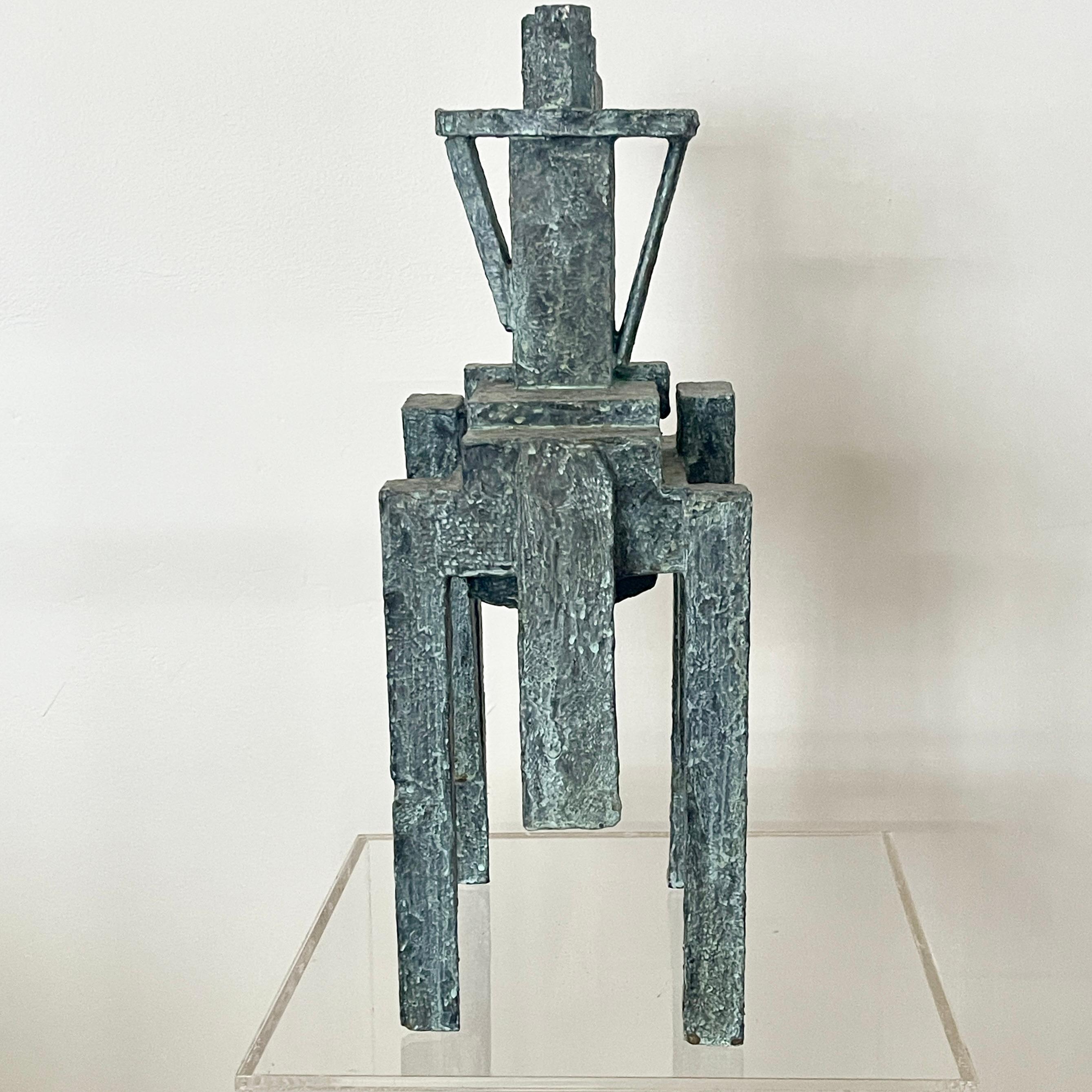 Modernist Cubist Sculpture by Bill Low with Weathered Bronze Finish For Sale 4
