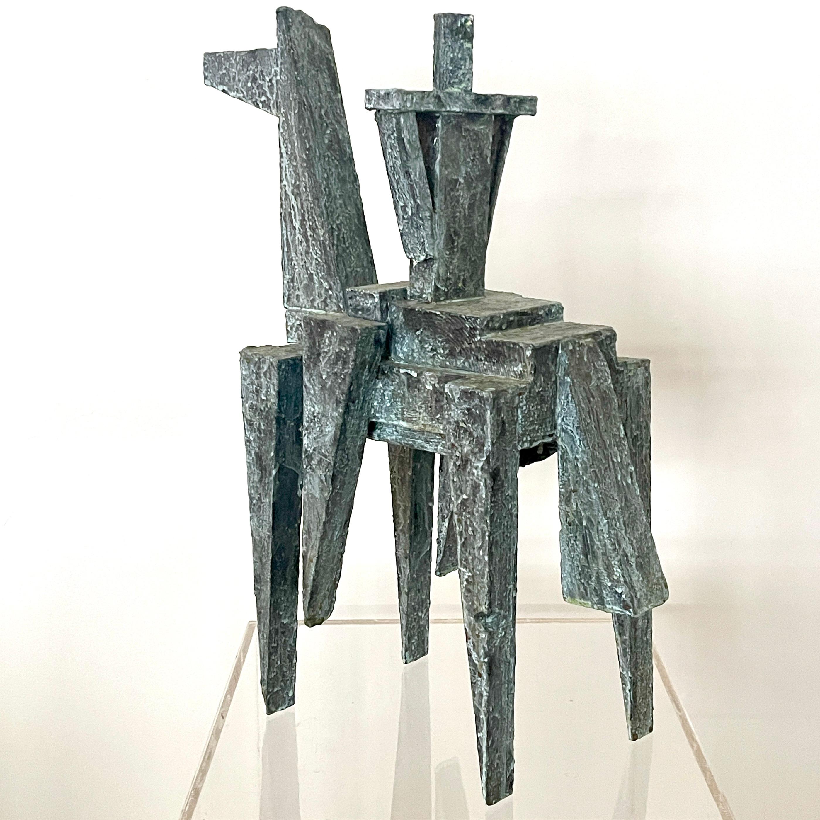 Modernist Cubist Sculpture by Bill Low with Weathered Bronze Finish For Sale 3