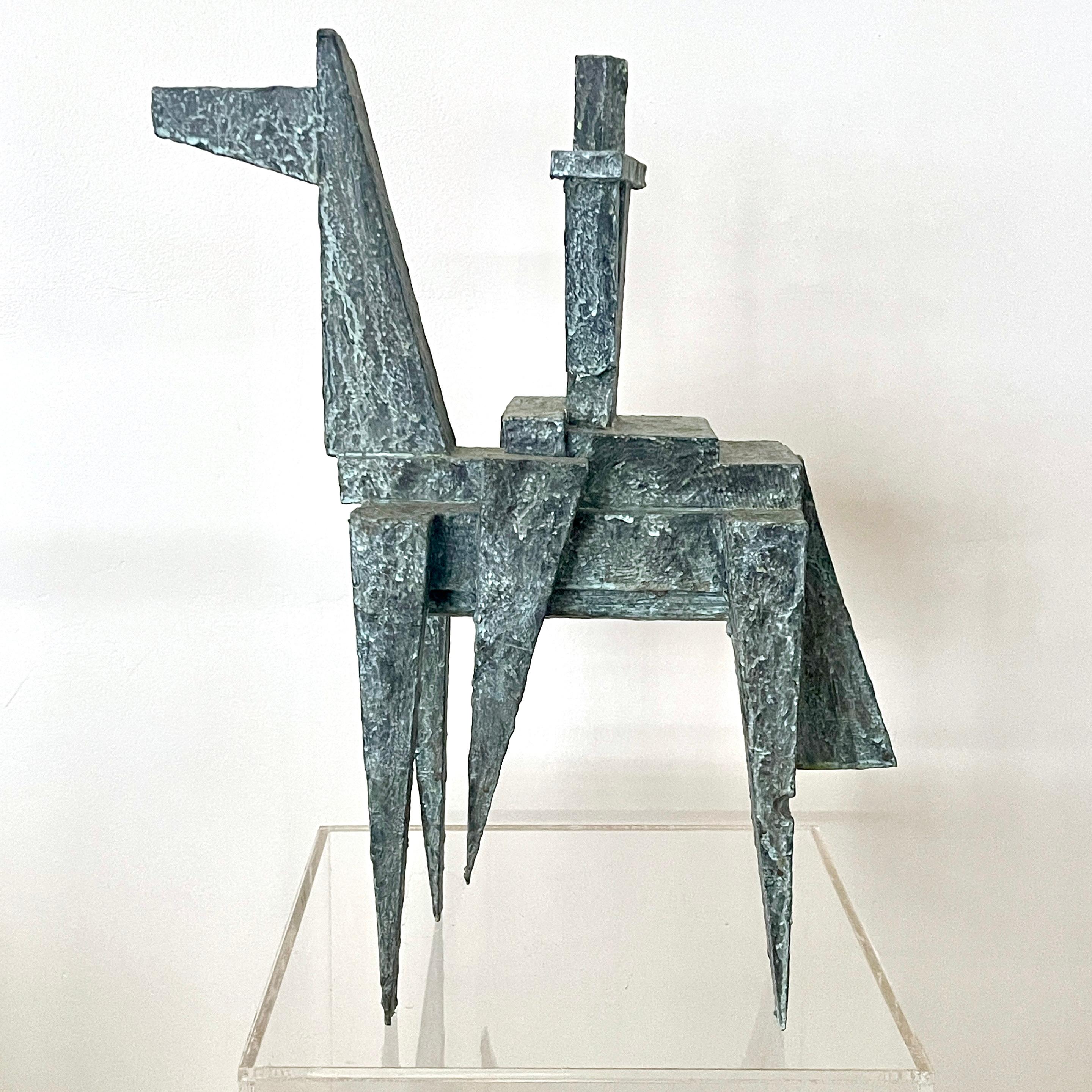 Modernist Cubist Sculpture by Bill Low with Weathered Bronze Finish For Sale 6