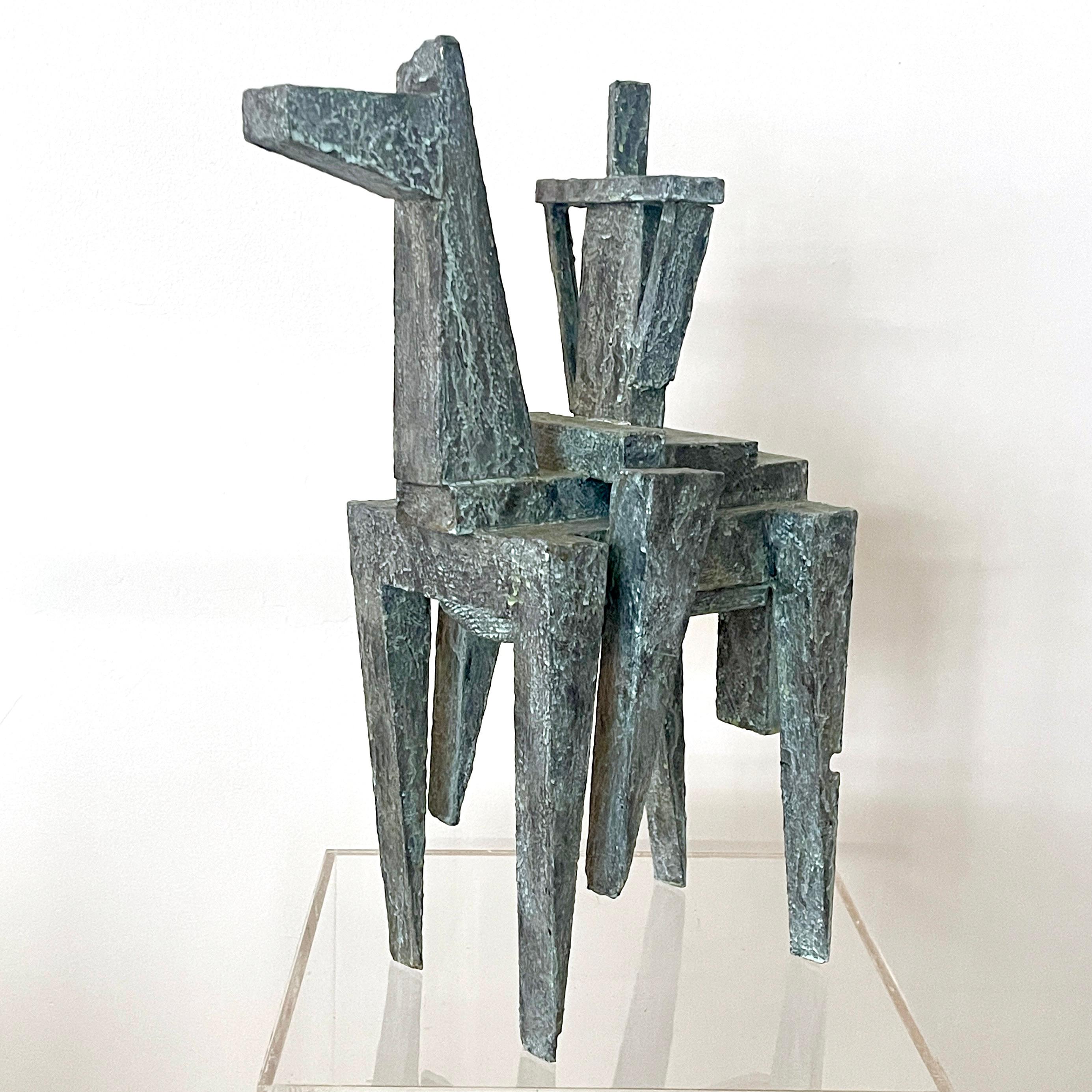 Modernist Cubist Sculpture by Bill Low with Weathered Bronze Finish For Sale 7
