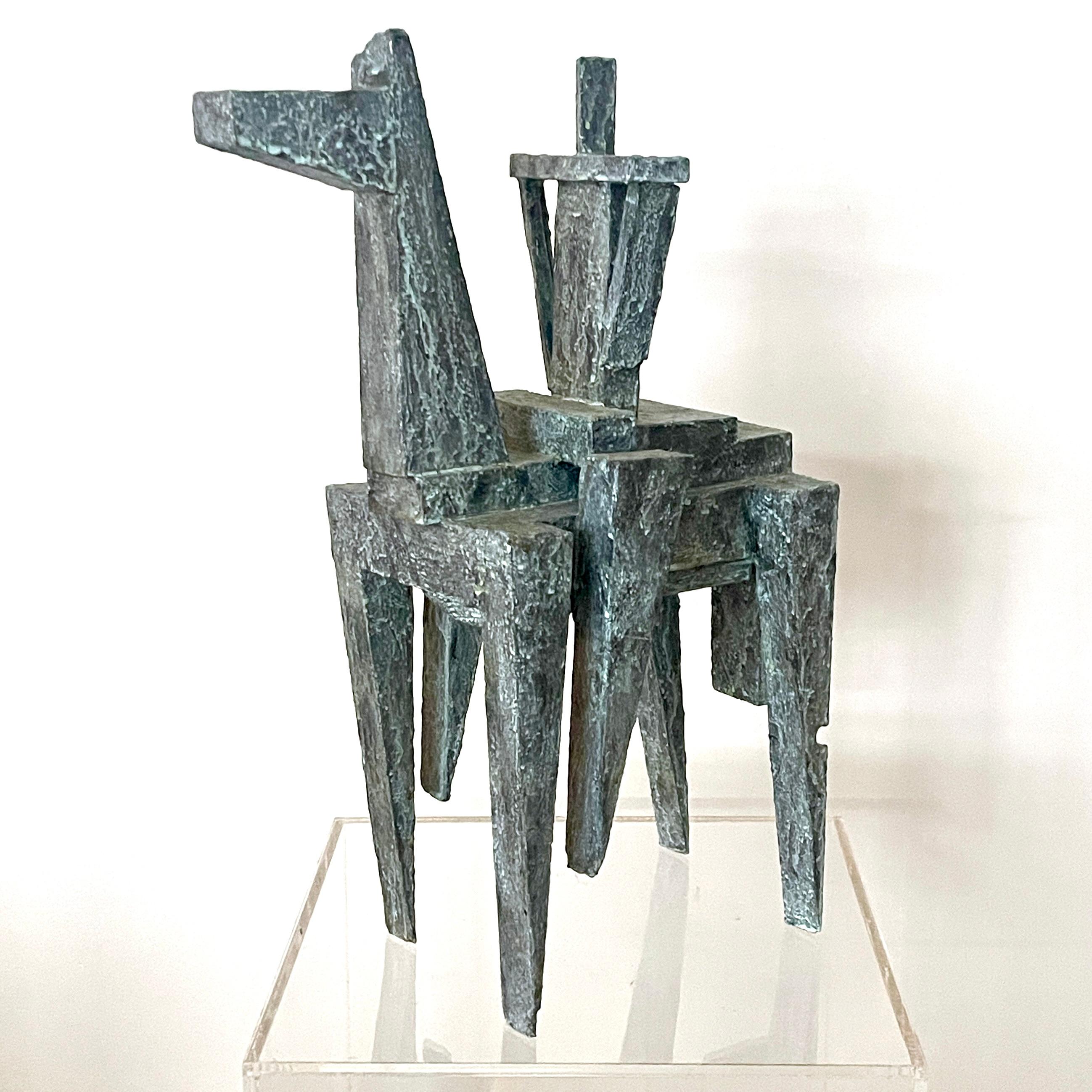 Modernist Cubist Sculpture by Bill Low with Weathered Bronze Finish For Sale 8