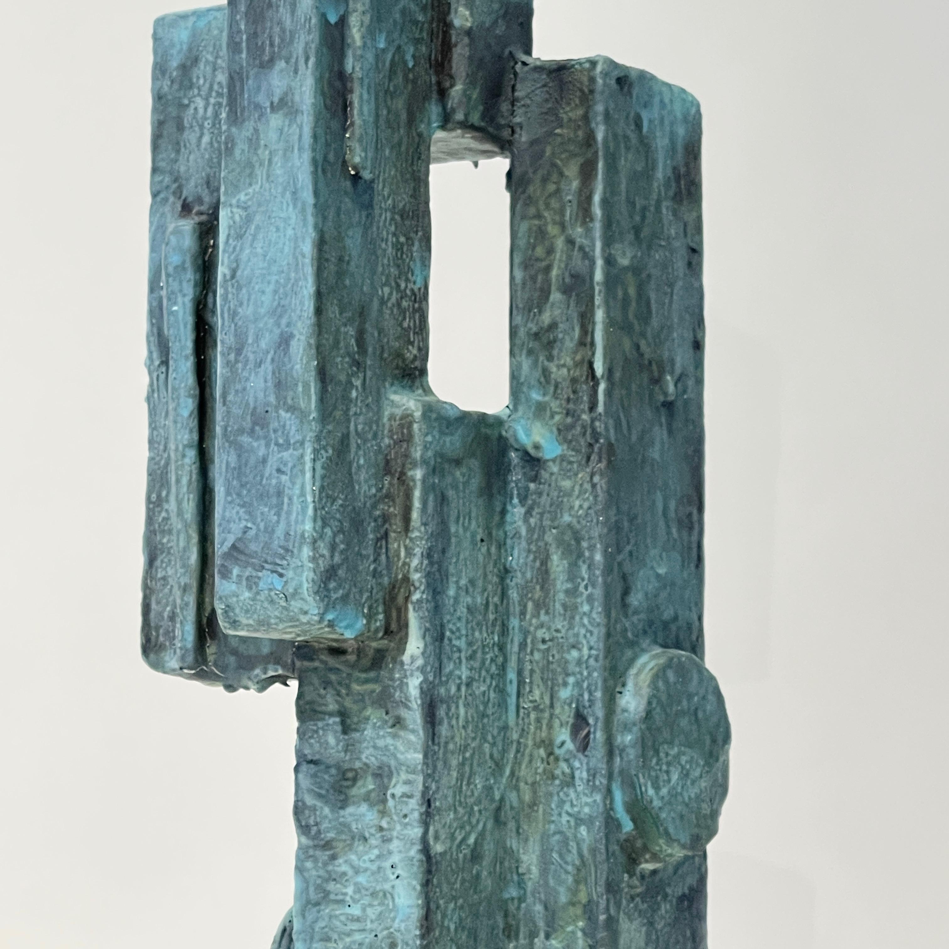 Tall Modernist Totem Sculpture by Bill Low with Weathered Bronze Finish 2
