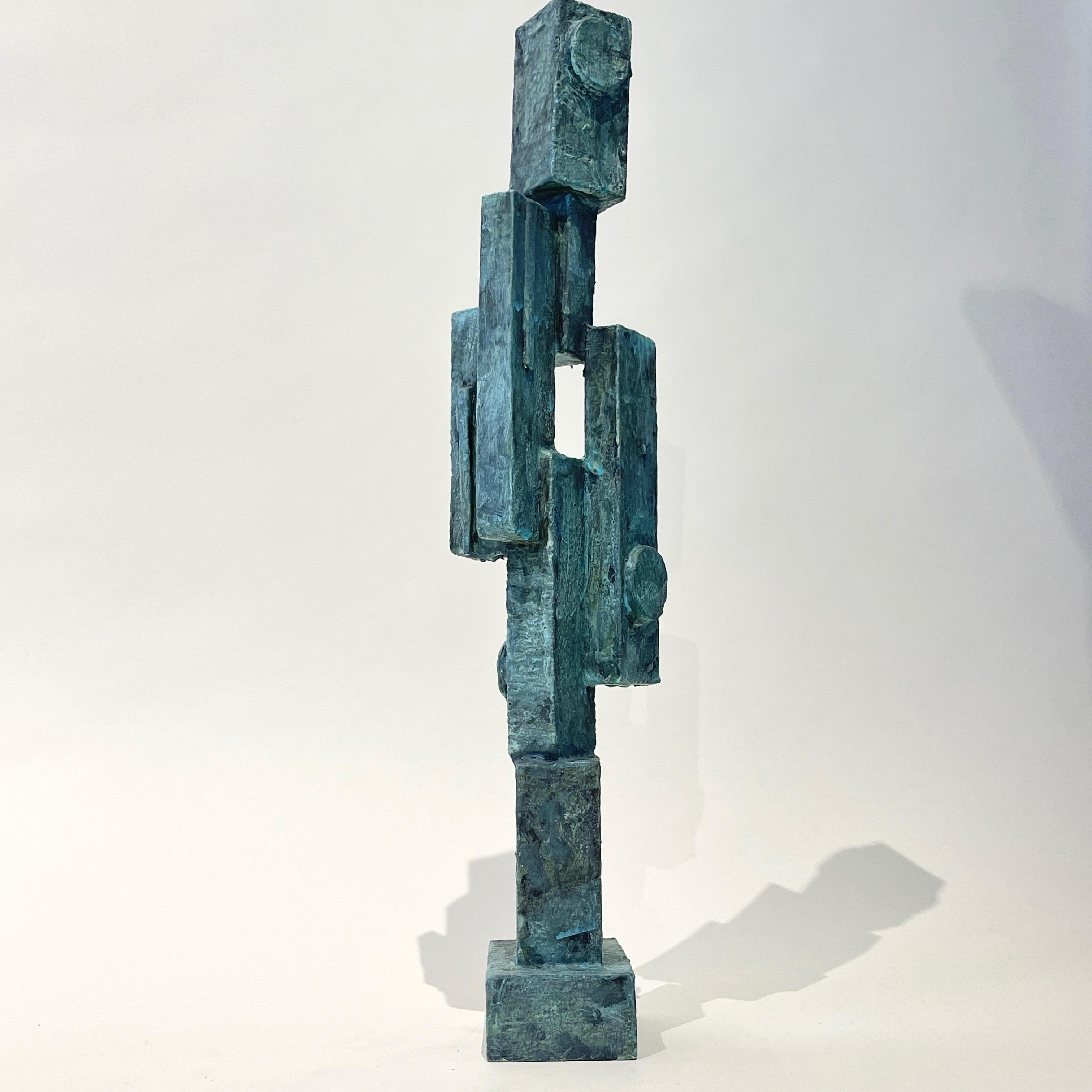 Tall Modernist Totem Sculpture by Bill Low with Weathered Bronze Finish 3