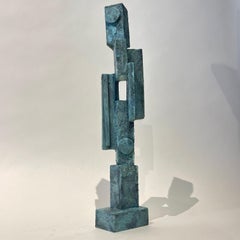 Tall Modernist Totem Sculpture by Bill Low with Weathered Bronze Finish