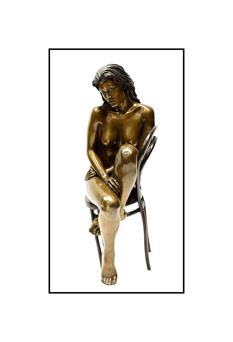 Bill Mack Nude Sculpture - BILL MACK Full Round Bronze Sculpture Solitude Maquette Nude Female Signed Art