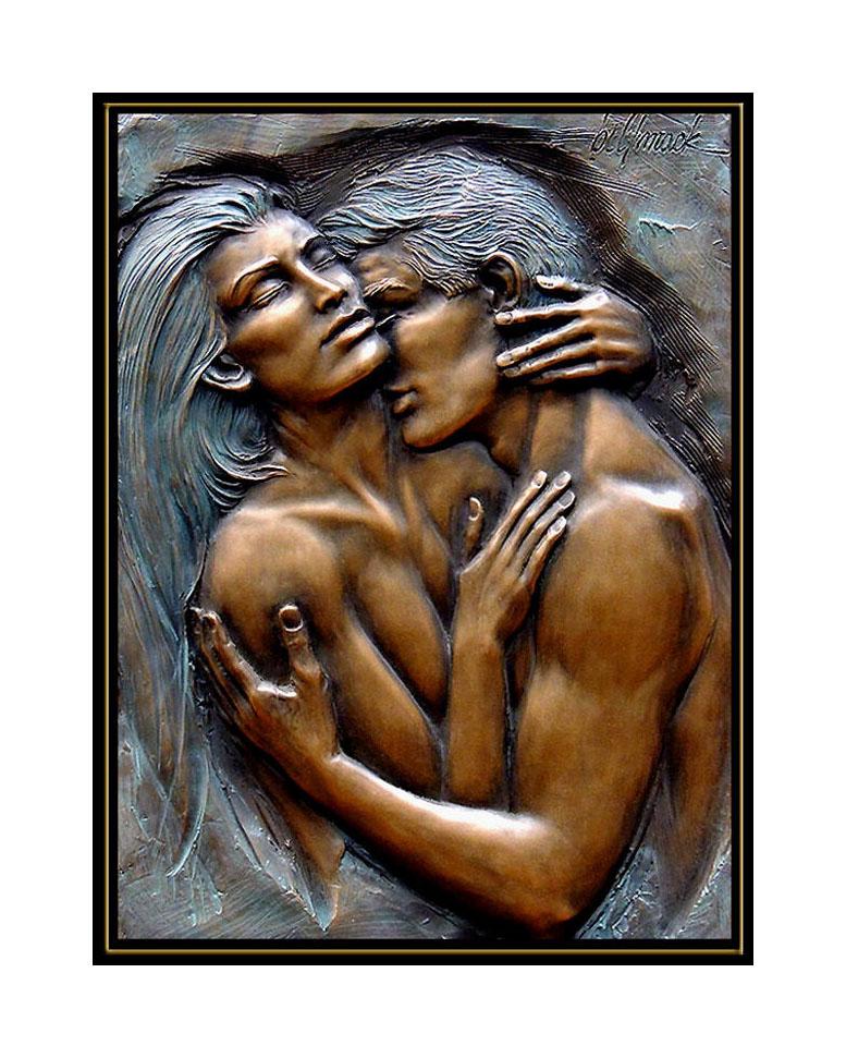 BILL MACK Original BRONZE Relief SCULPTURE art Signed EMBRACING bas Female Love - Sculpture by Bill Mack