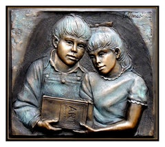 BILL MACK Original BRONZE SCULPTURE SHARING Children art Signed Framed OFFERS